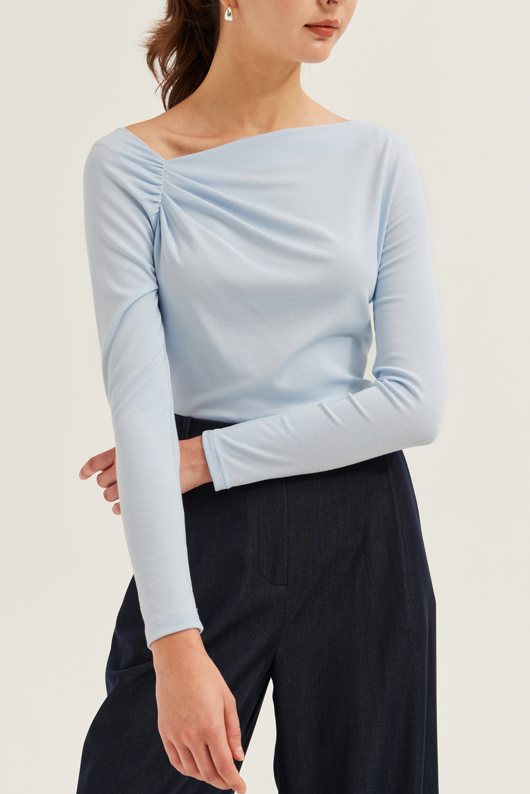 Gathered Asymmetrical Jersey Top