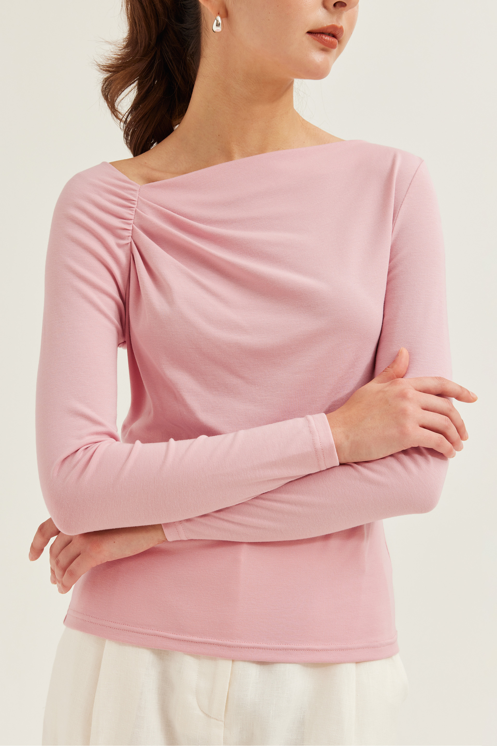 Gathered Asymmetrical Jersey Top