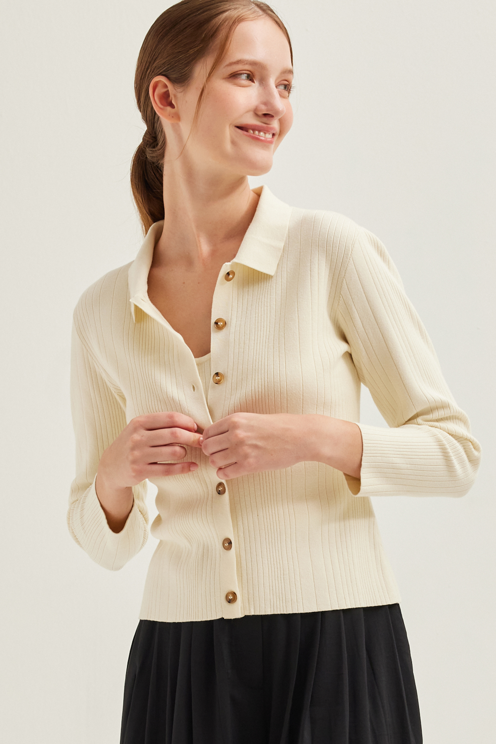 Fitted Ribbed Knit Cardigan Fitted Ribbed Knit Cardigan