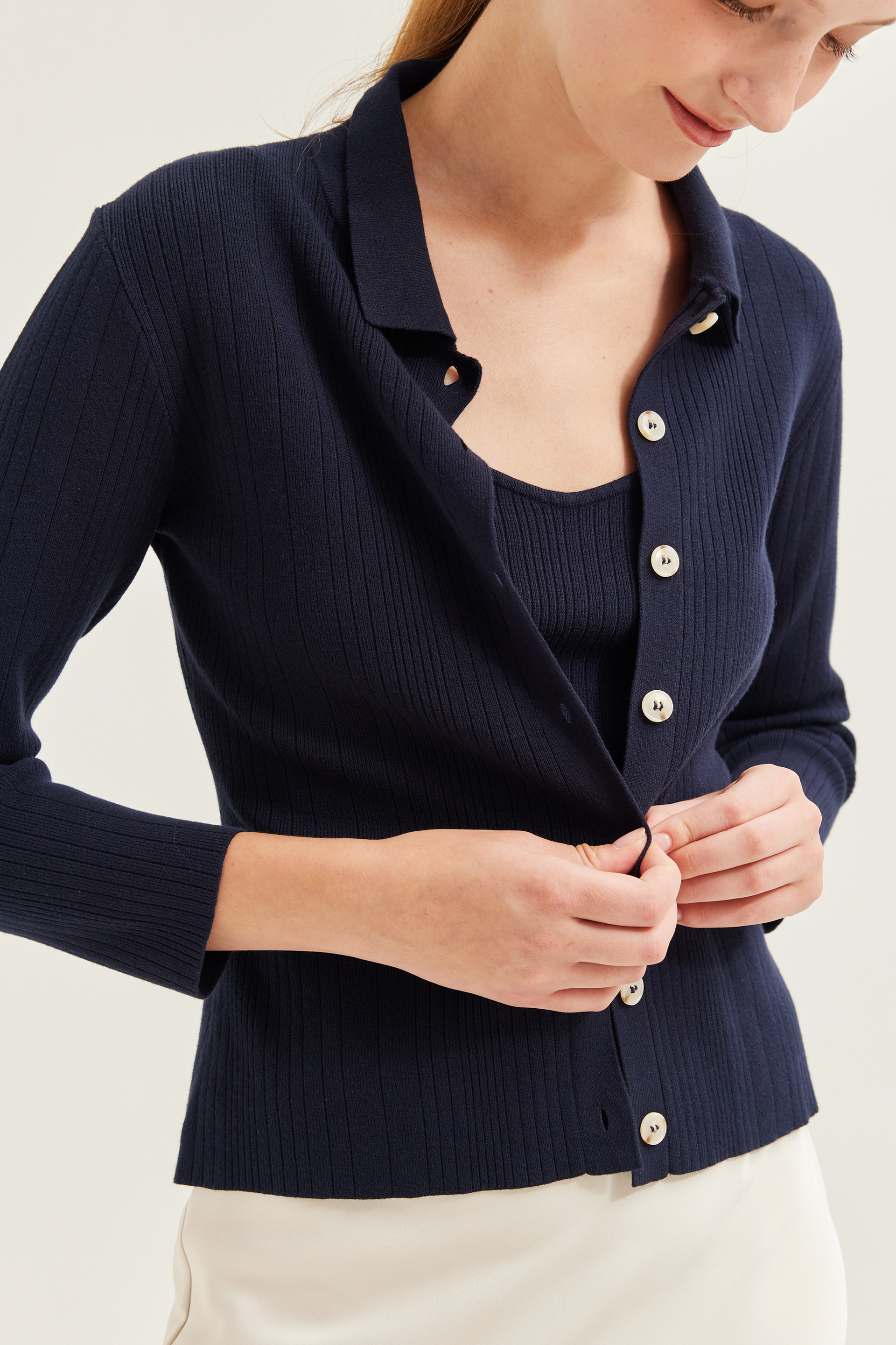 Fitted Ribbed Knit Cardigan Fitted Ribbed Knit Cardigan