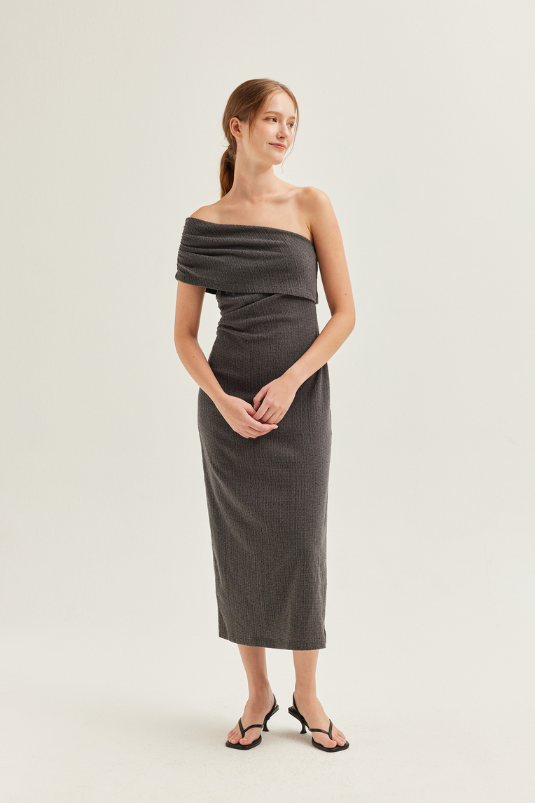 One-Shoulder Textured Knit Dress