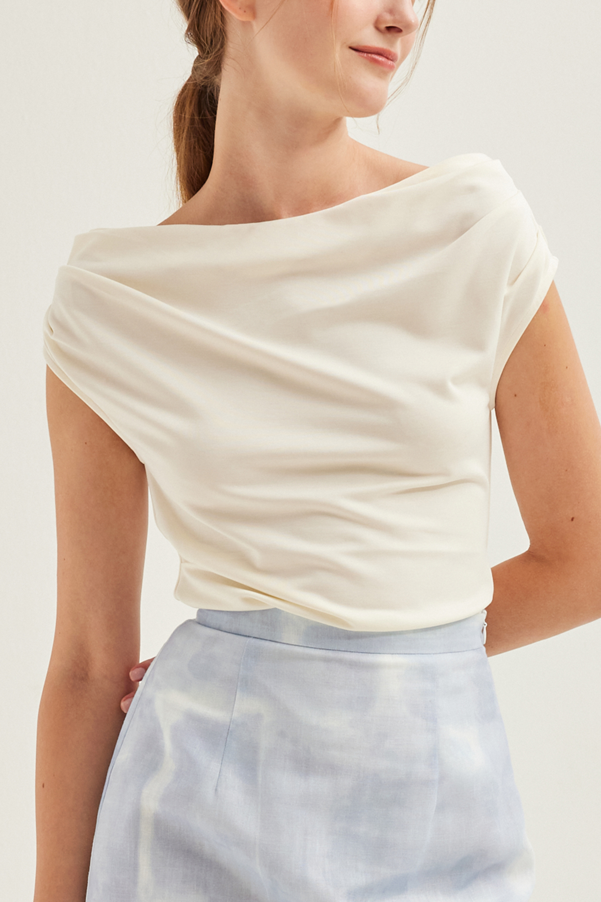 Fitted Boat-Neck Jersey Blouse Fitted Boat-Neck Jersey Blouse