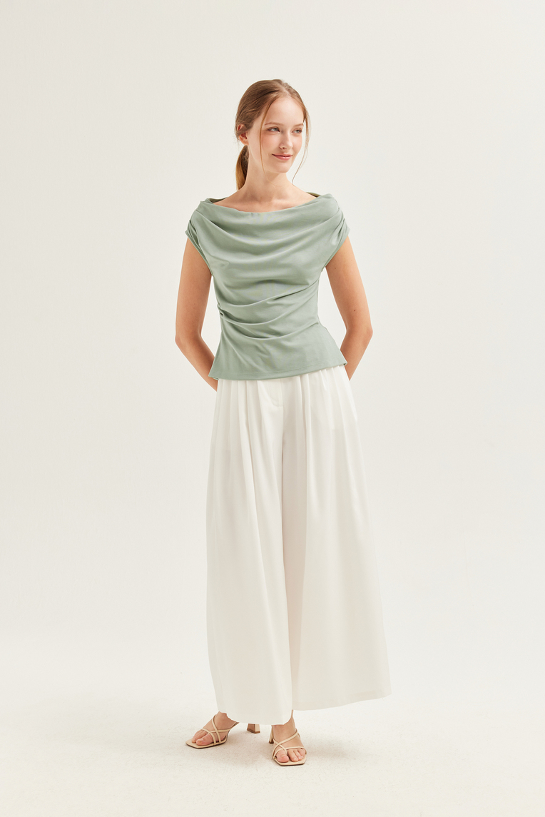 Fitted Boat-Neck Jersey Blouse