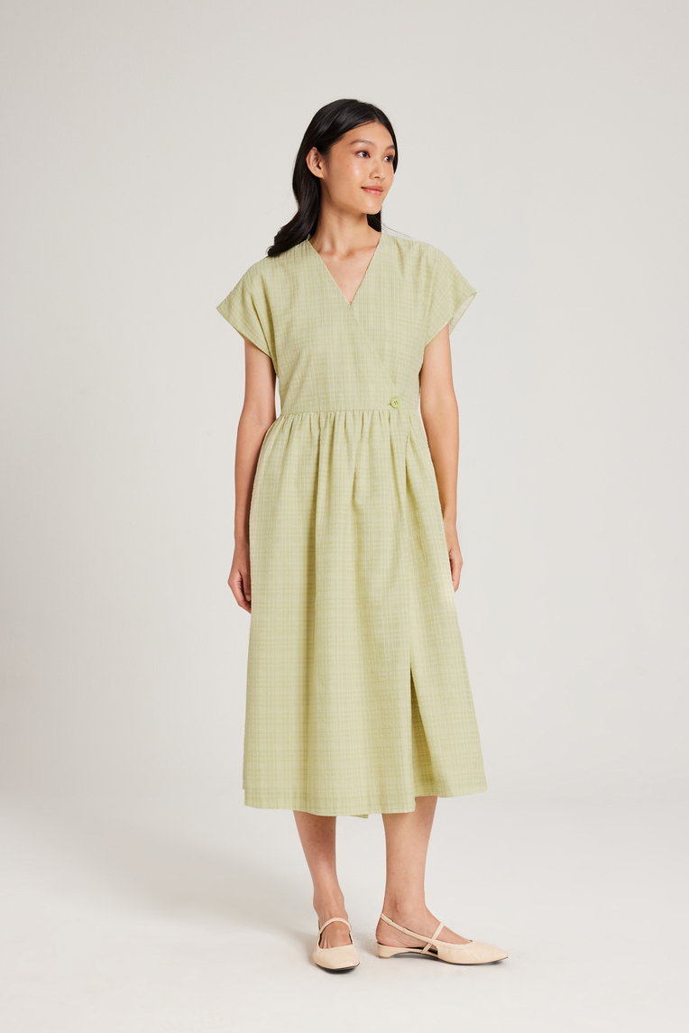 Textured Plaid Wrap Dress