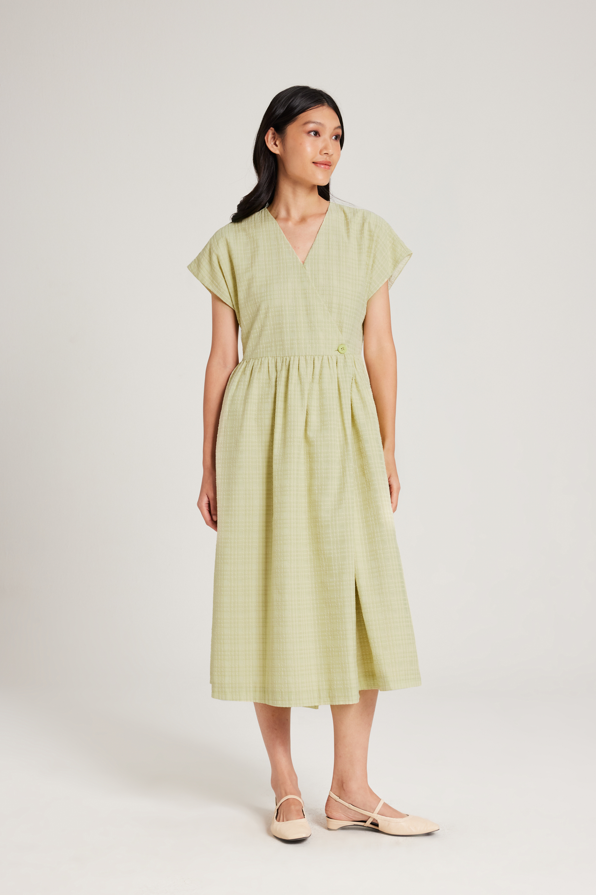 Textured Plaid Wrap Dress