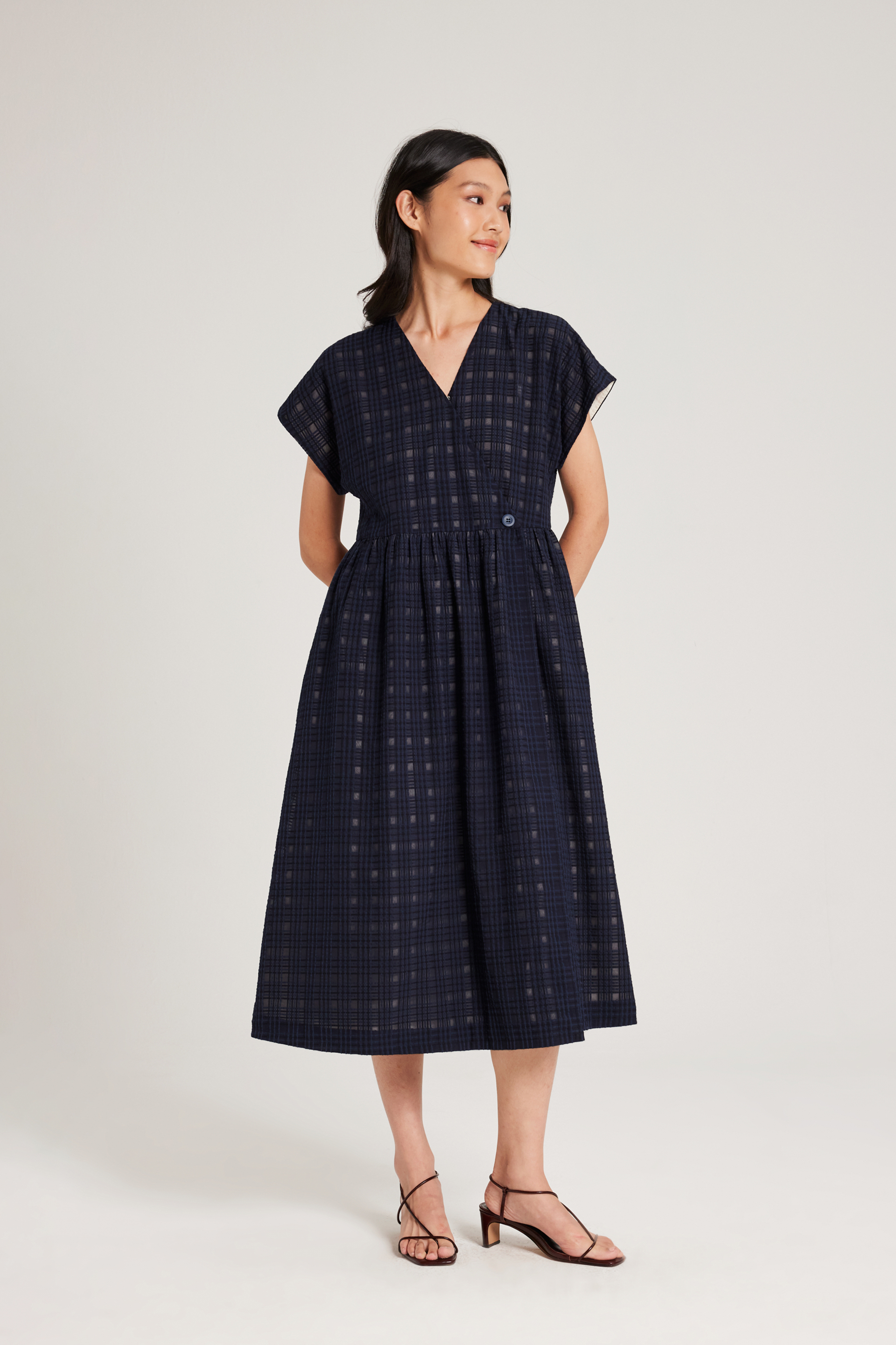 Textured Plaid Wrap Dress