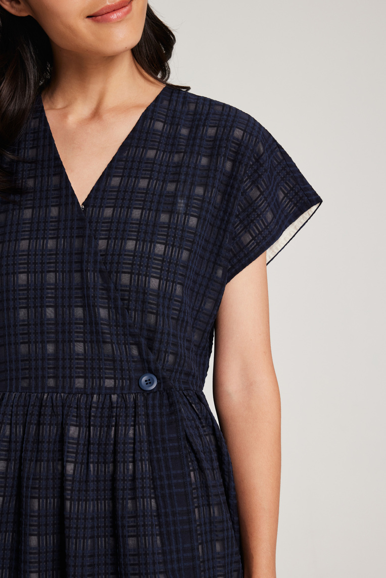 Textured Plaid Wrap Dress