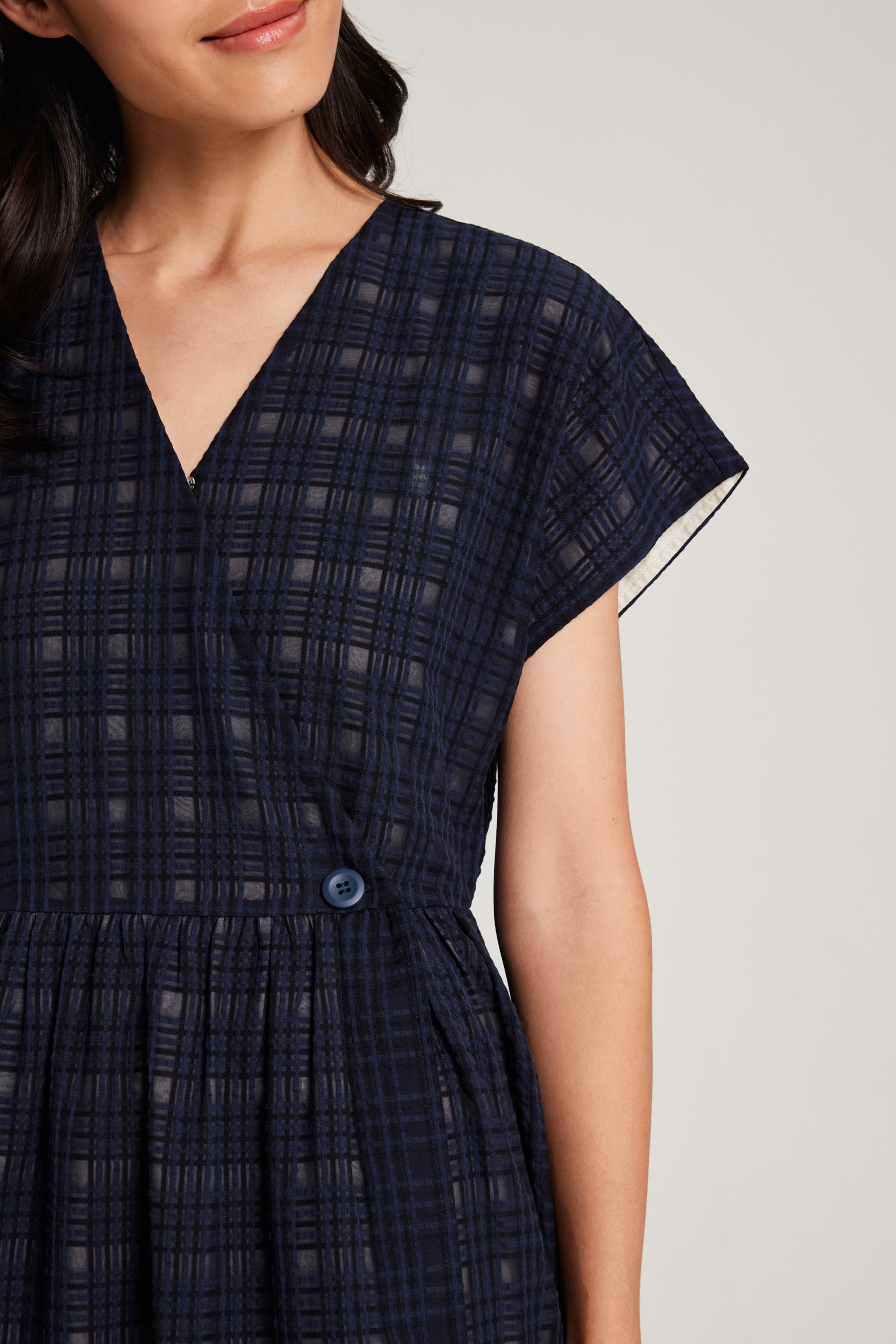 Textured Plaid Wrap Dress