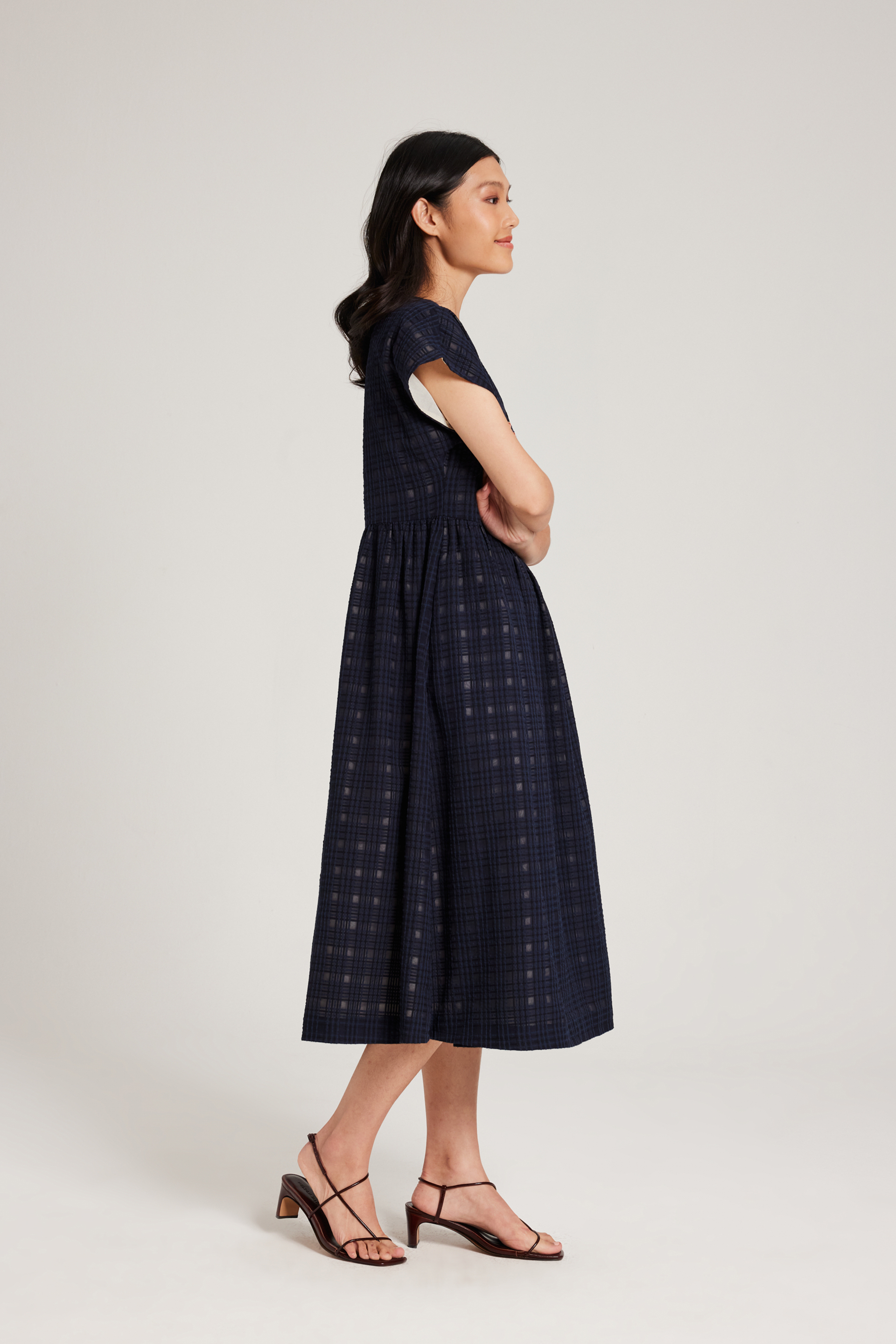 Textured Plaid Wrap Dress