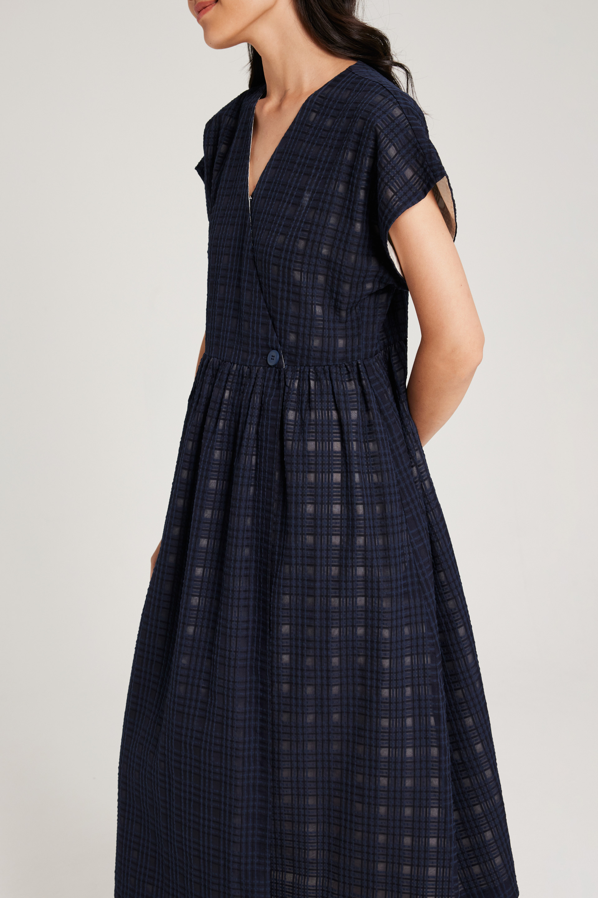 Textured Plaid Wrap Dress