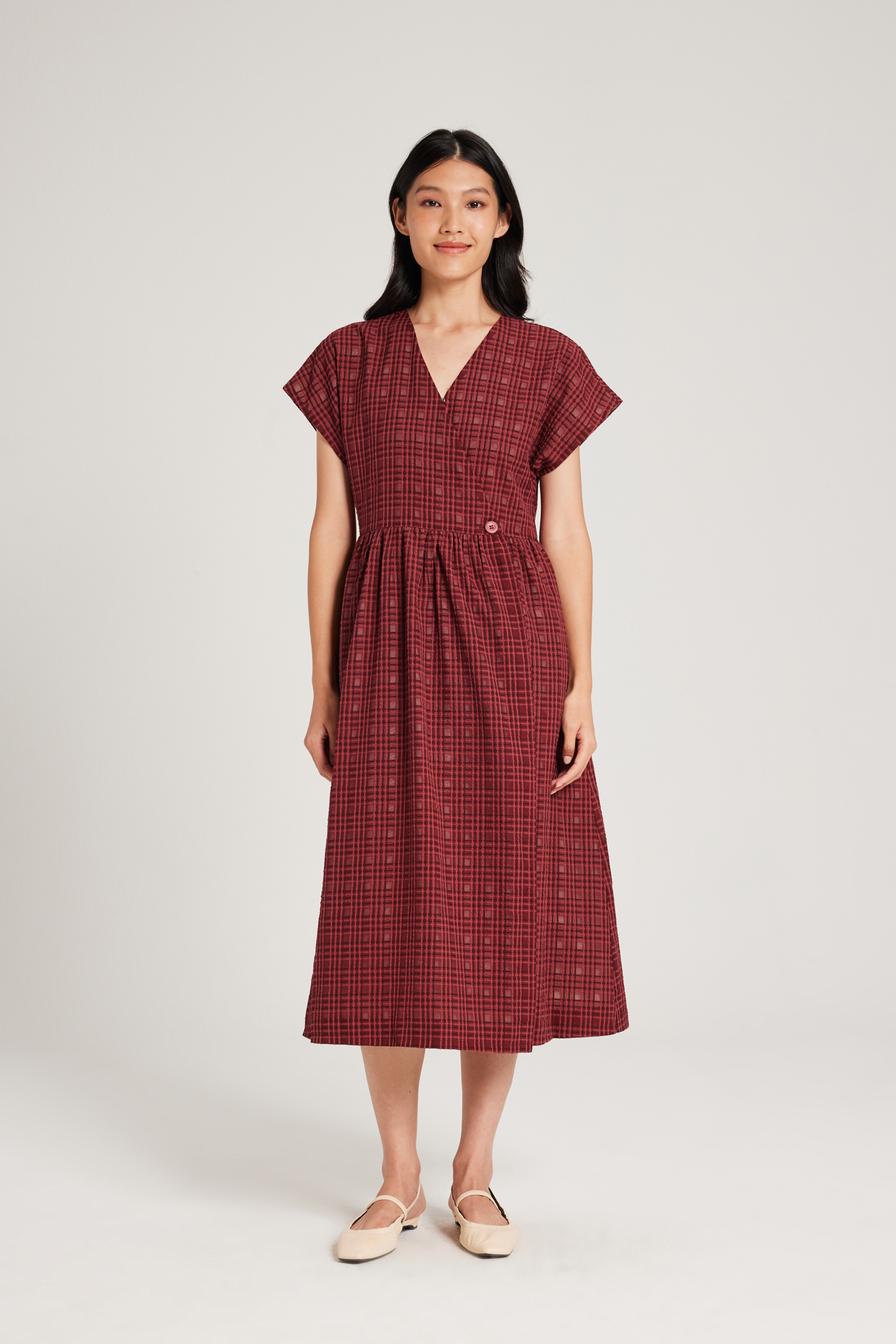 Textured Plaid Wrap Dress