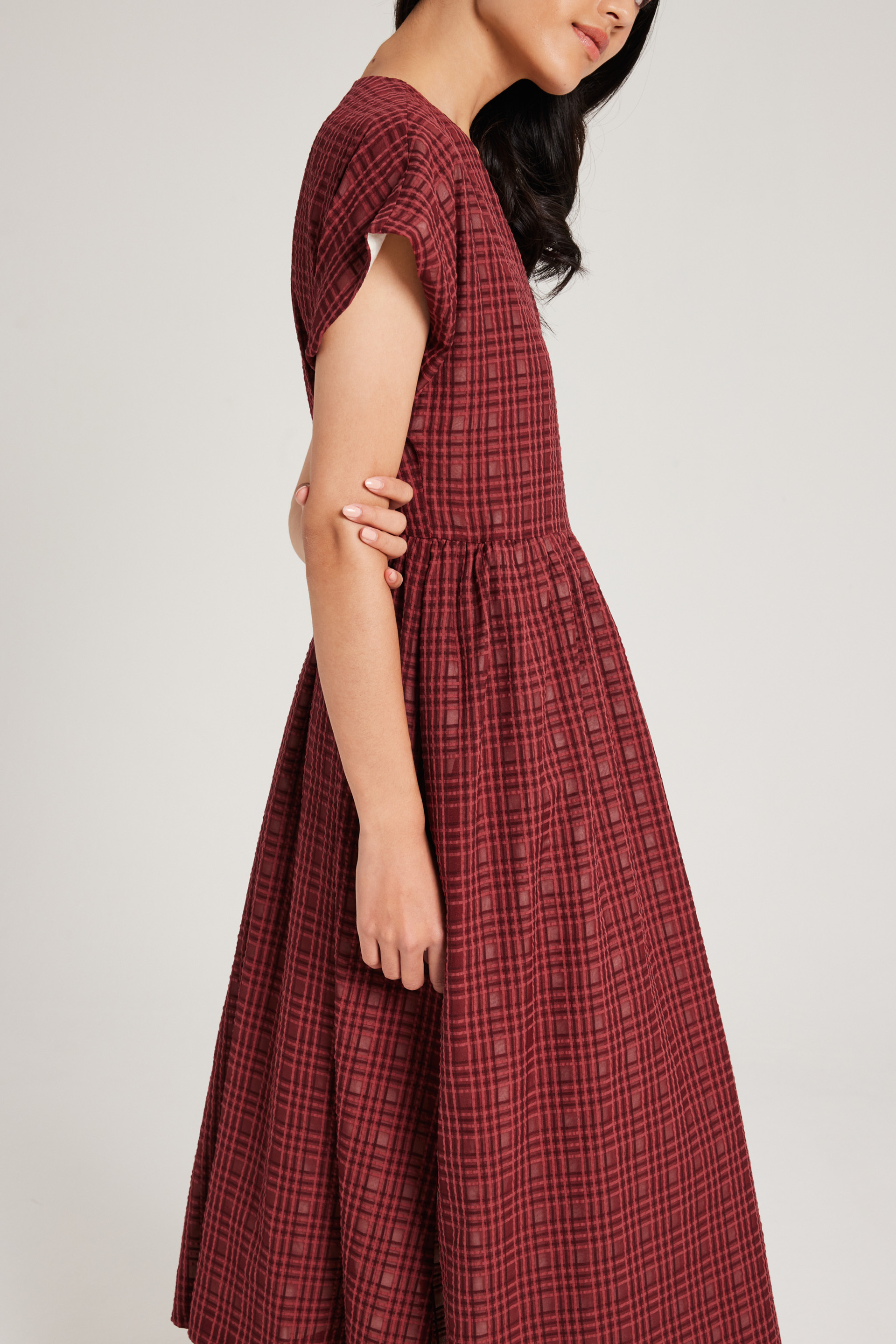 Textured Plaid Wrap Dress