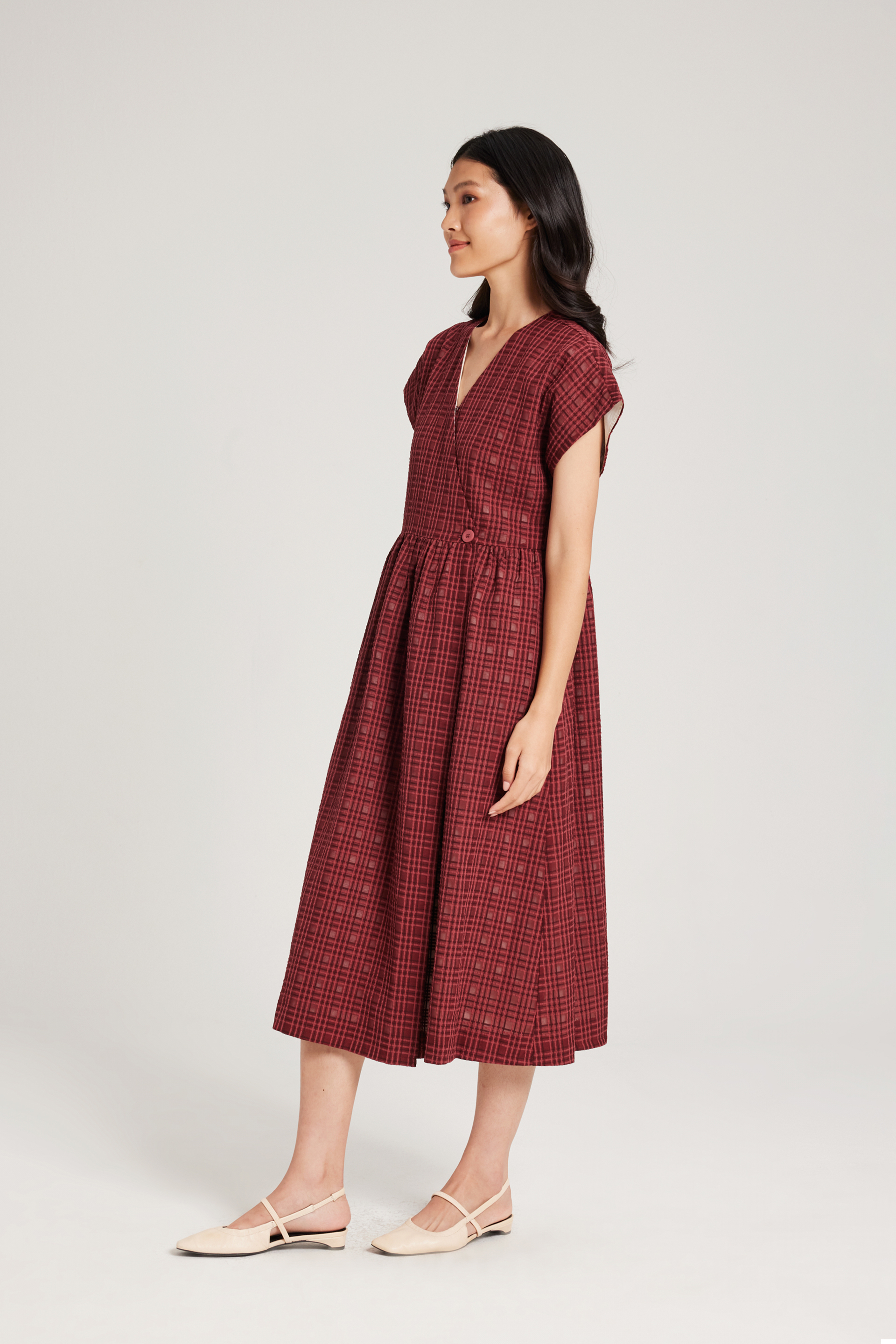 Textured Plaid Wrap Dress