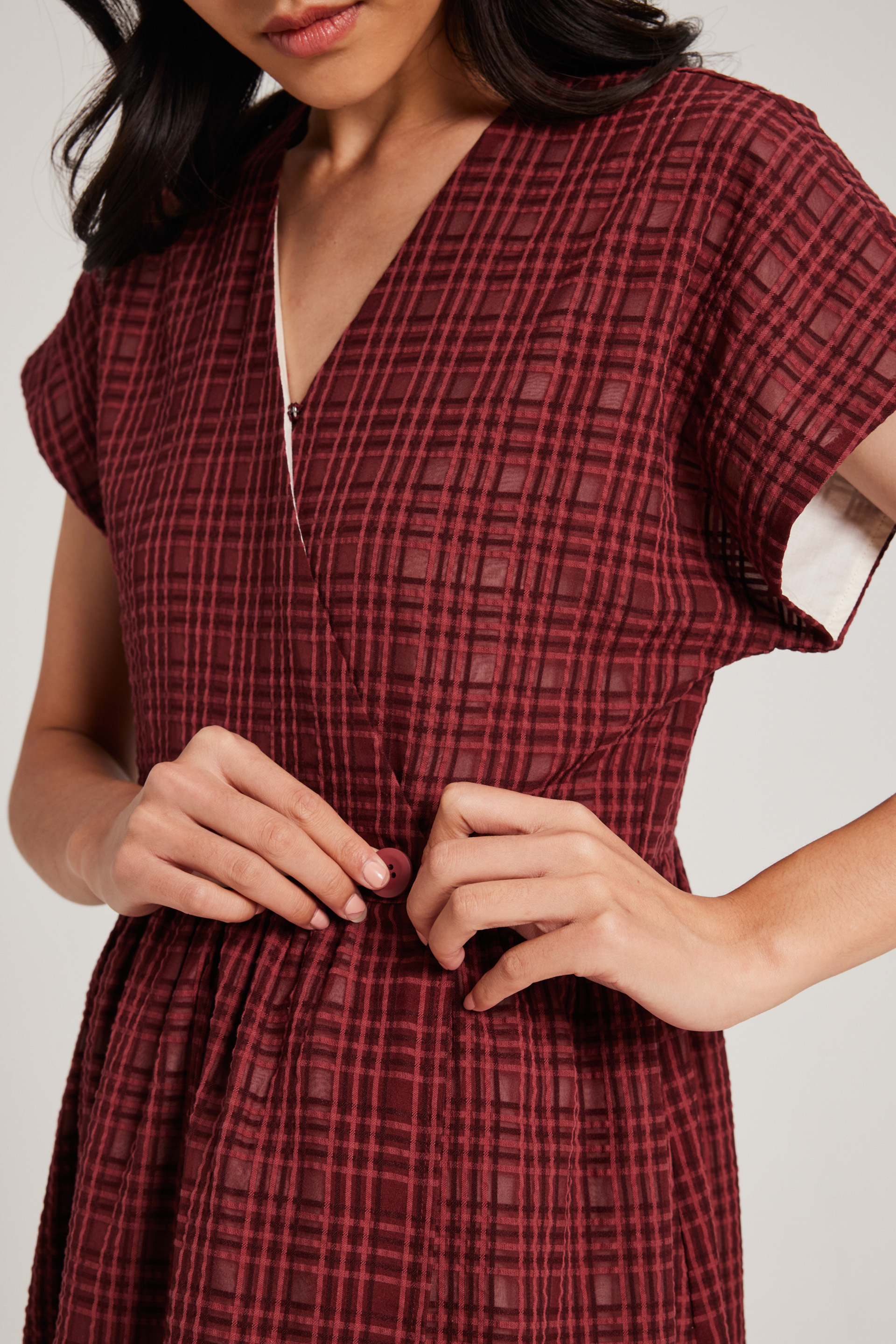 Textured Plaid Wrap Dress
