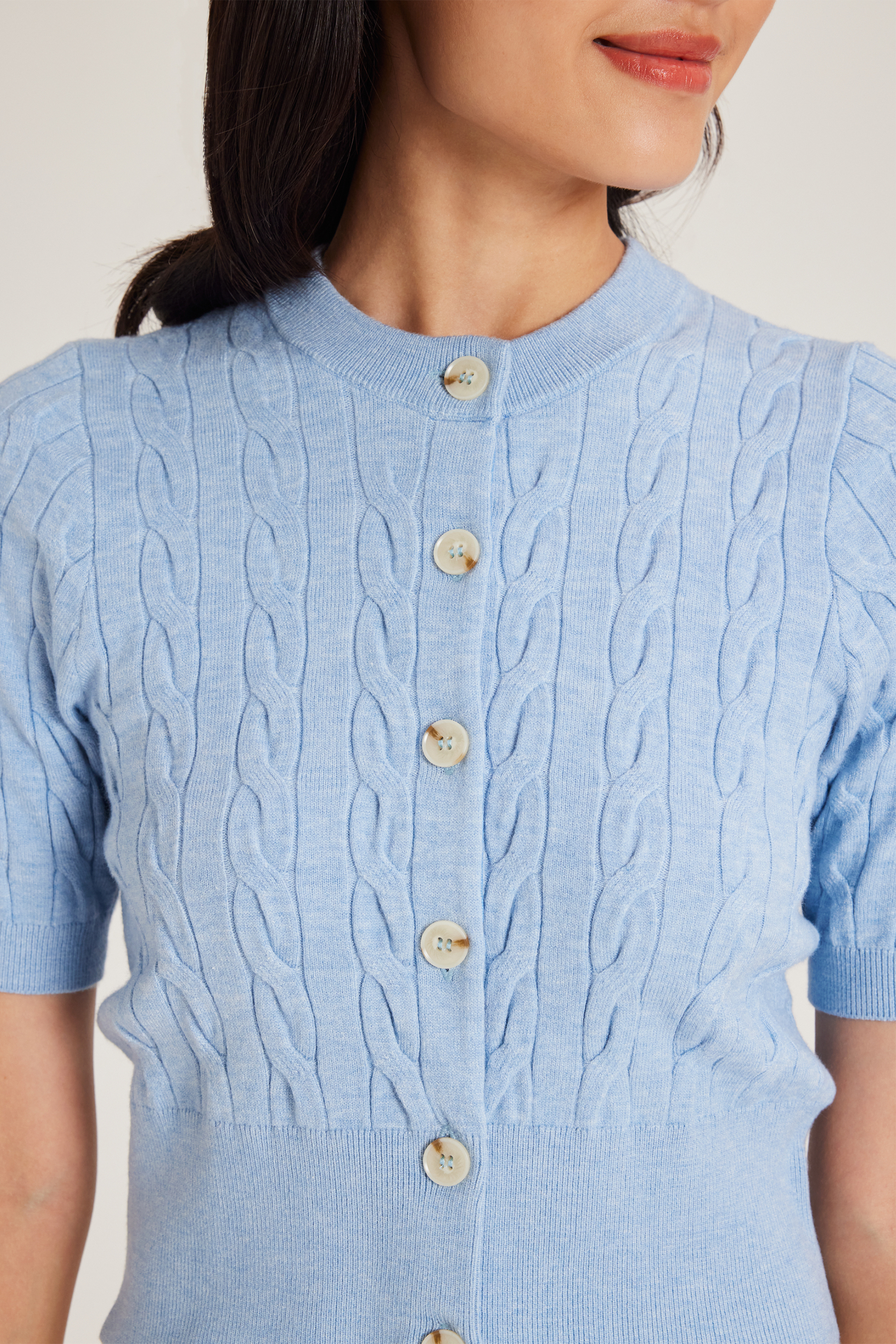 Cable Knit Button-Down Top