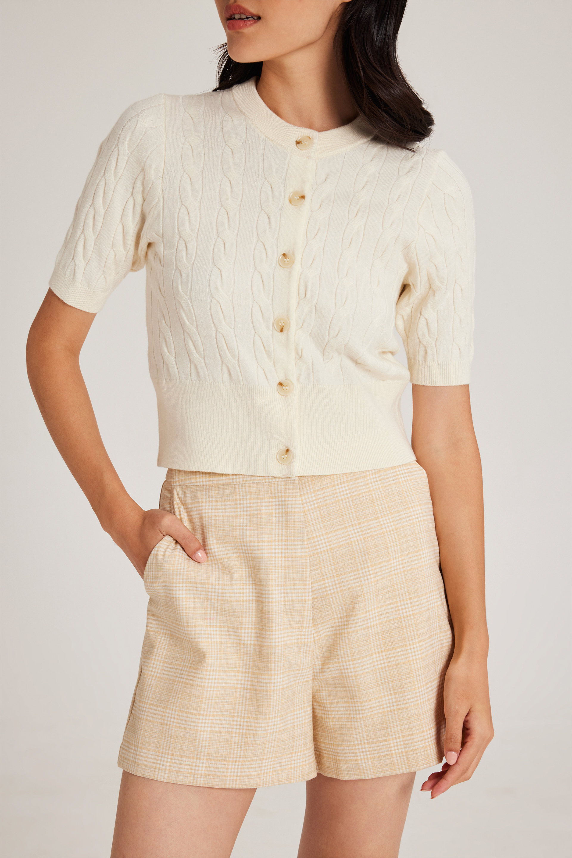 Cable Knit Button-Down Top