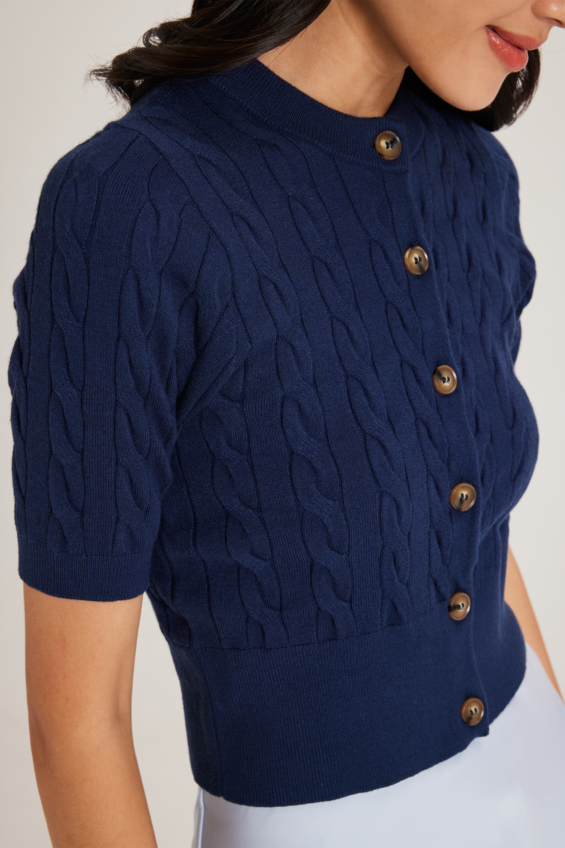 Cable Knit Button-Down Top