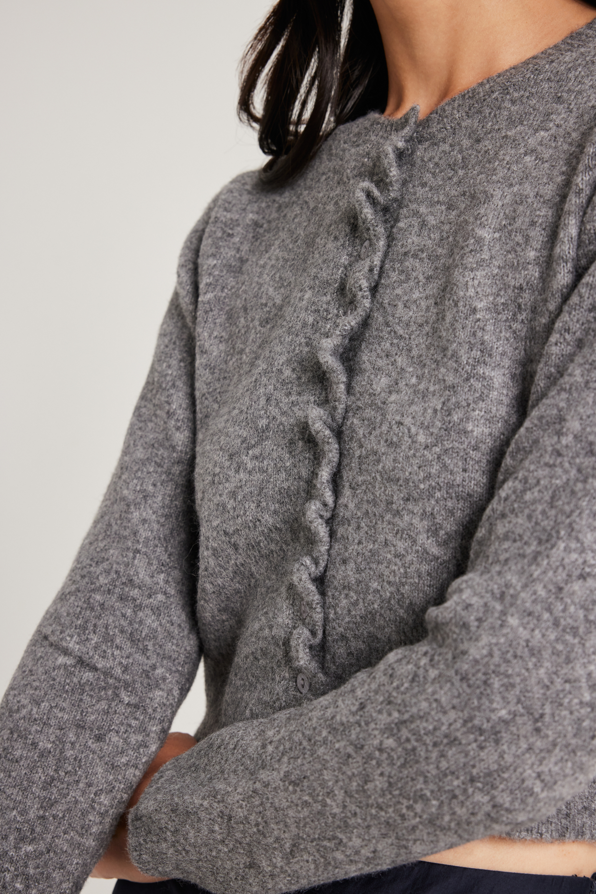 Ruffle Placket Cardigan