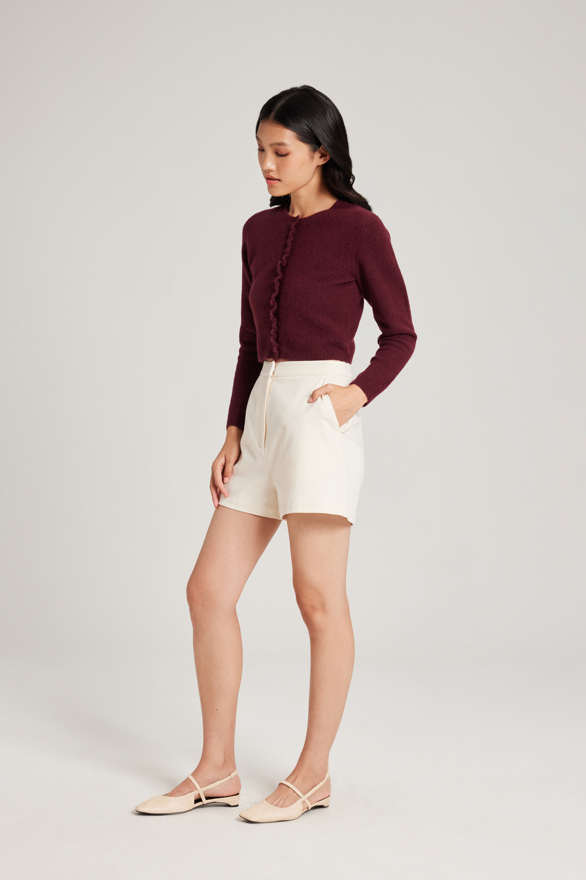 Ruffle Placket Cardigan