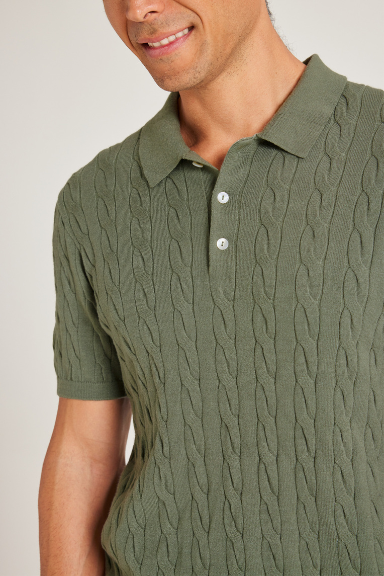 Cable Knit Button-Front Polo