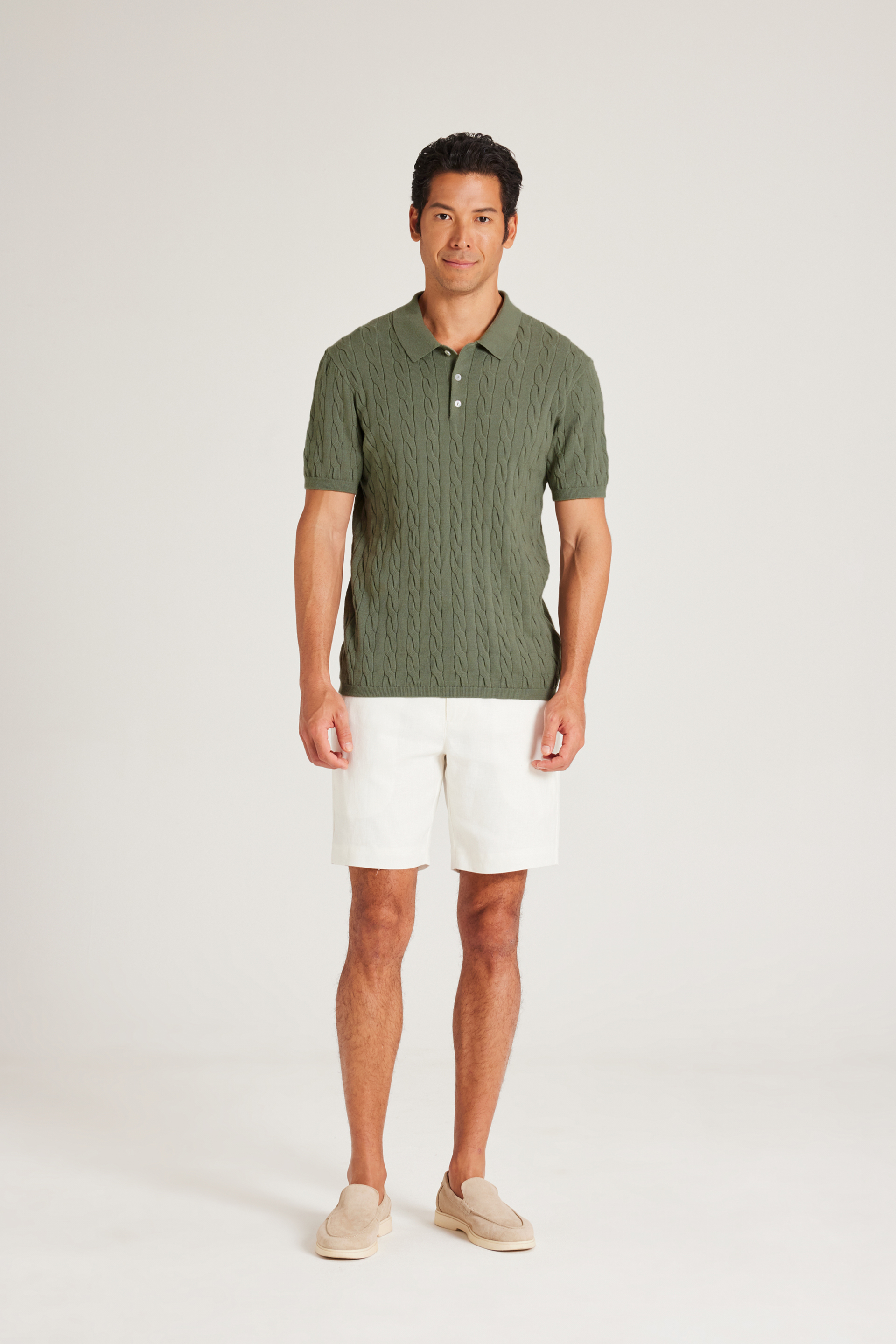 Cable Knit Button-Front Polo