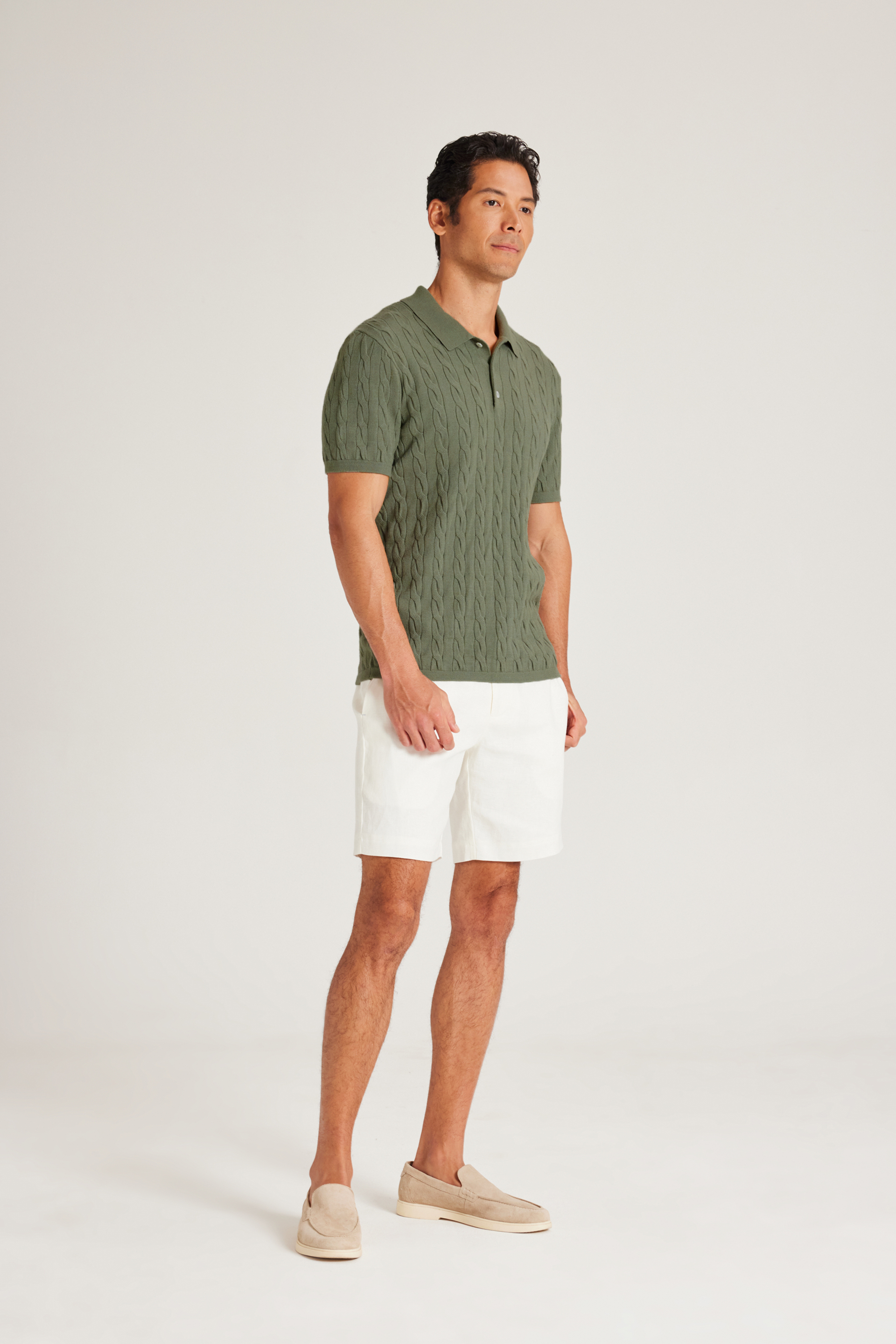 Cable Knit Button-Front Polo