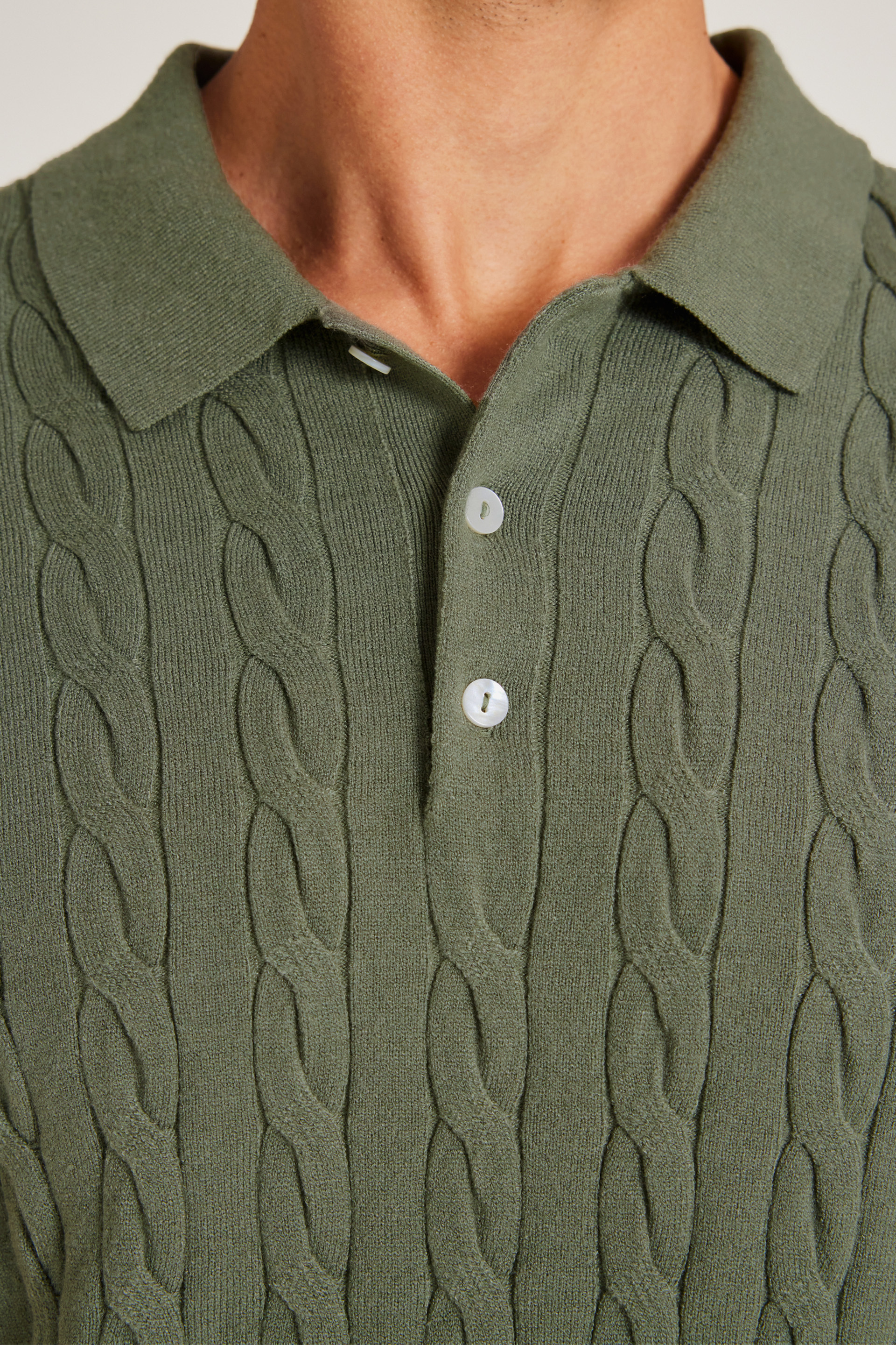Cable Knit Button-Front Polo