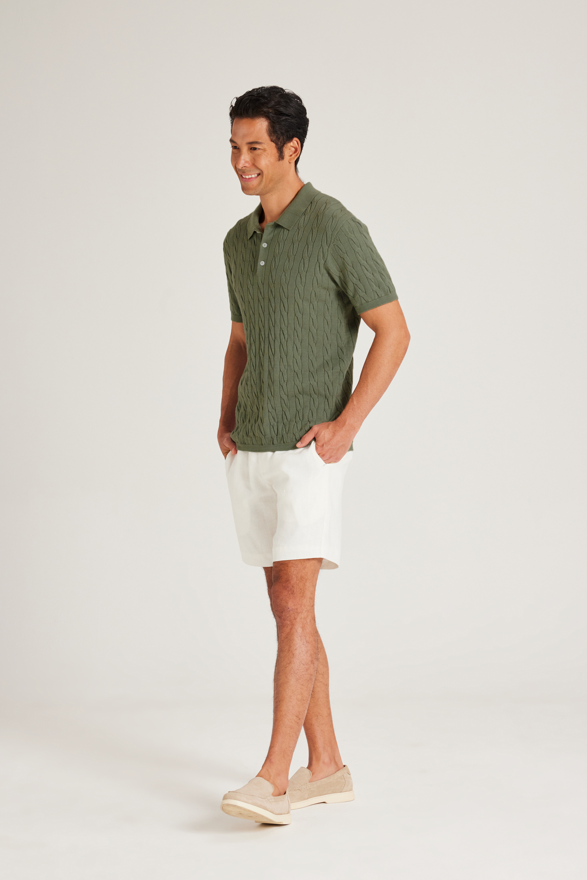 Cable Knit Button-Front Polo