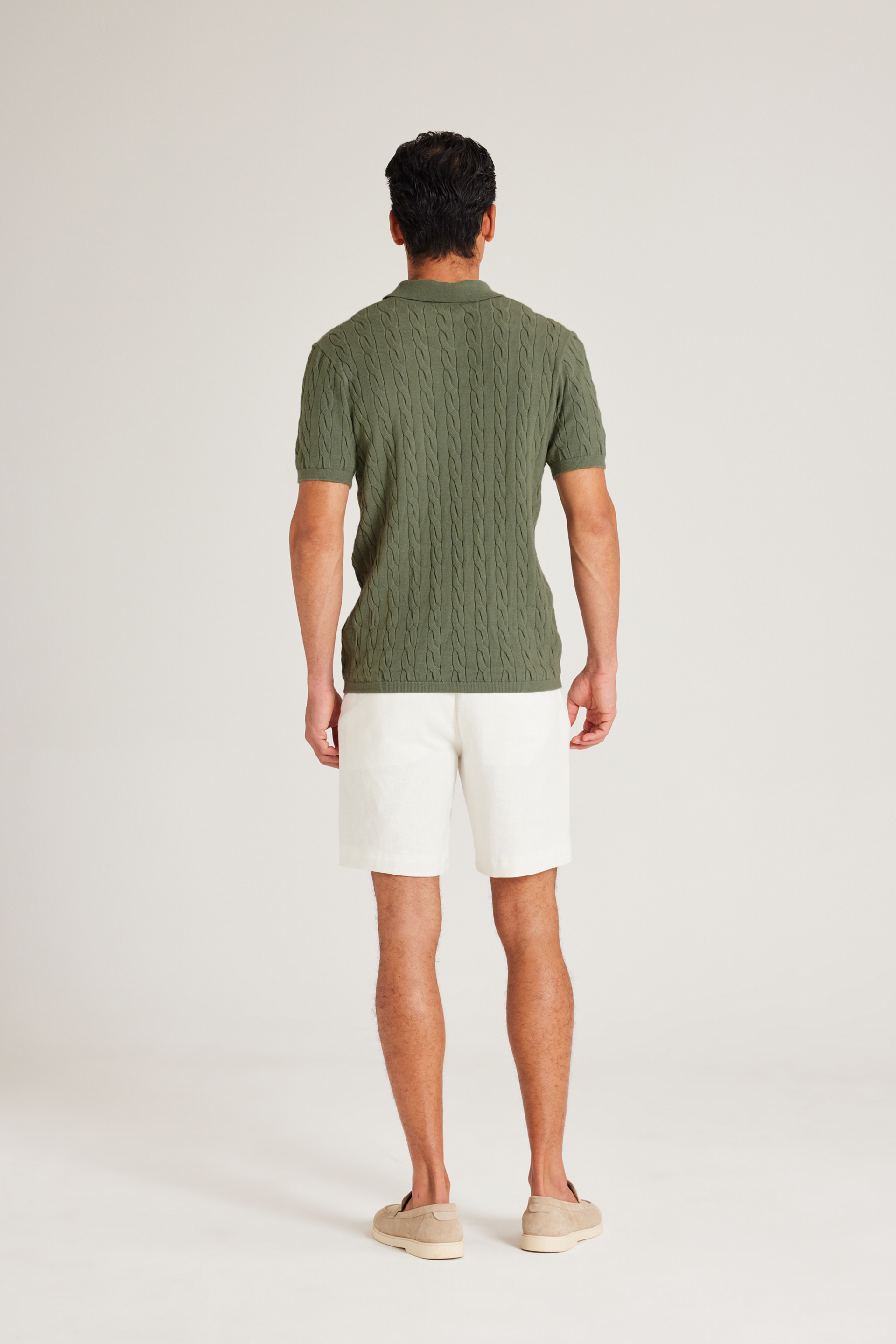 Cable Knit Button-Front Polo