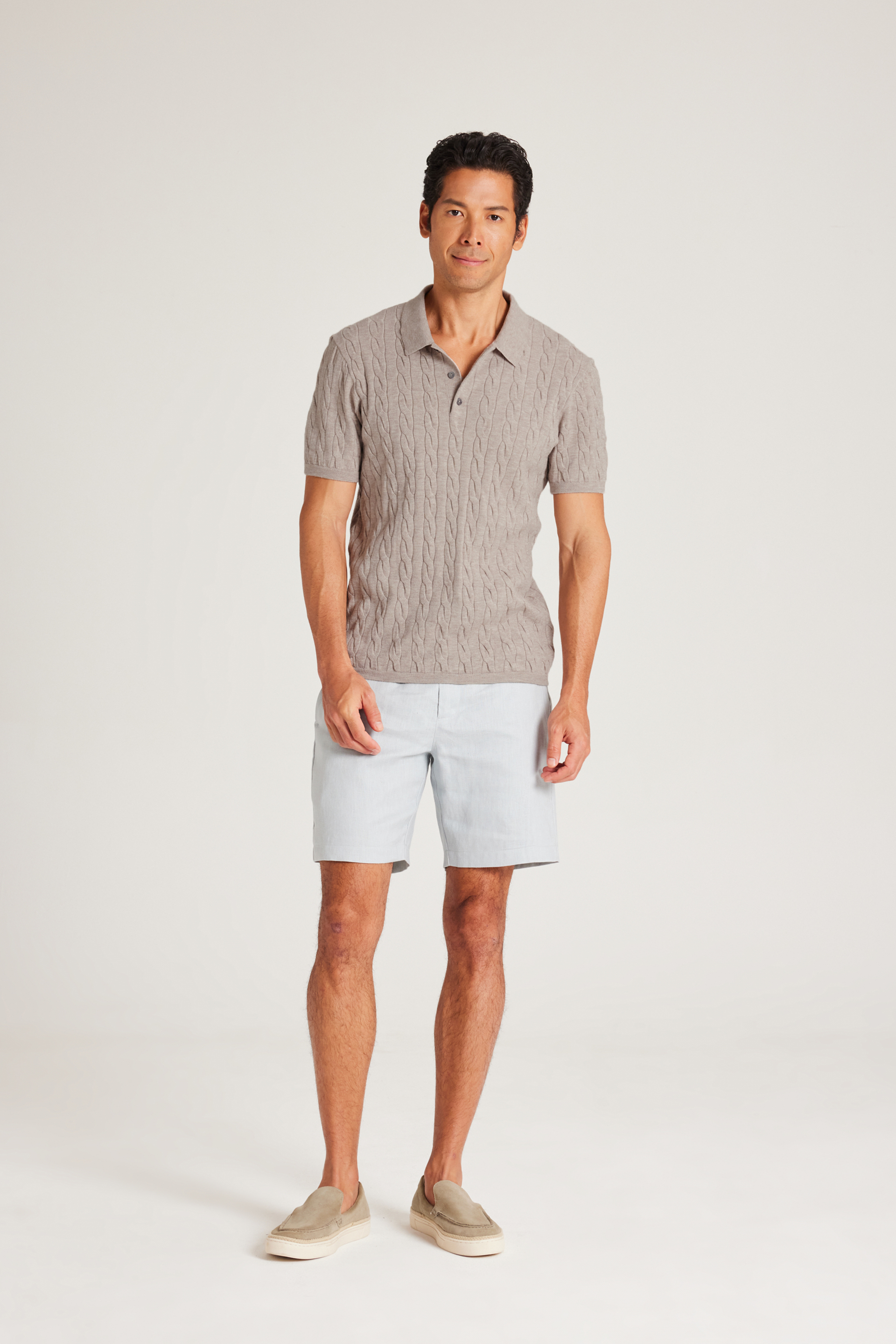 Cable Knit Button-Front Polo