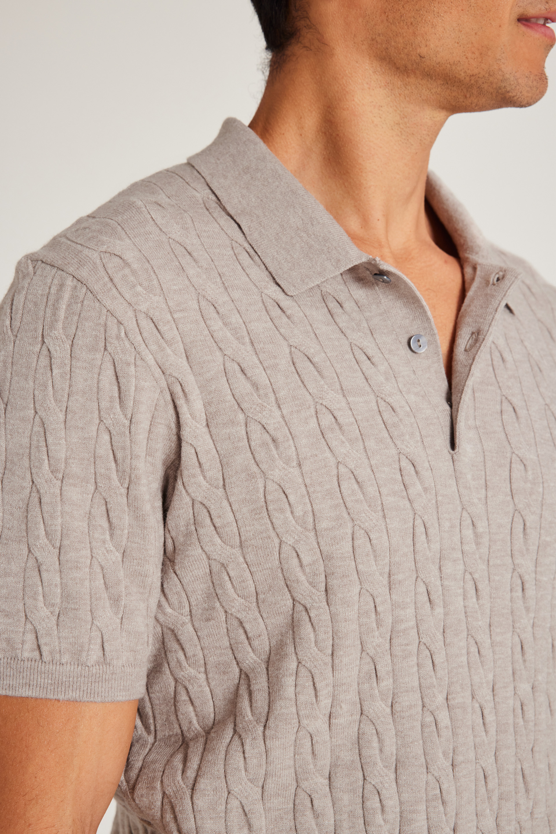 Cable Knit Button-Front Polo