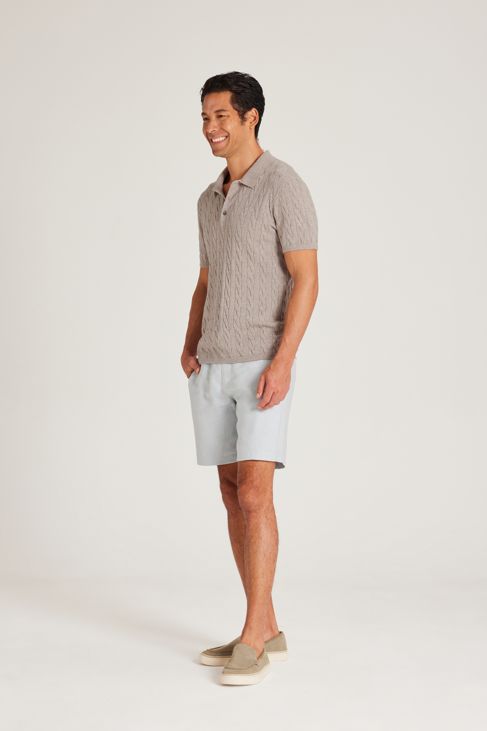 Cable Knit Button-Front Polo
