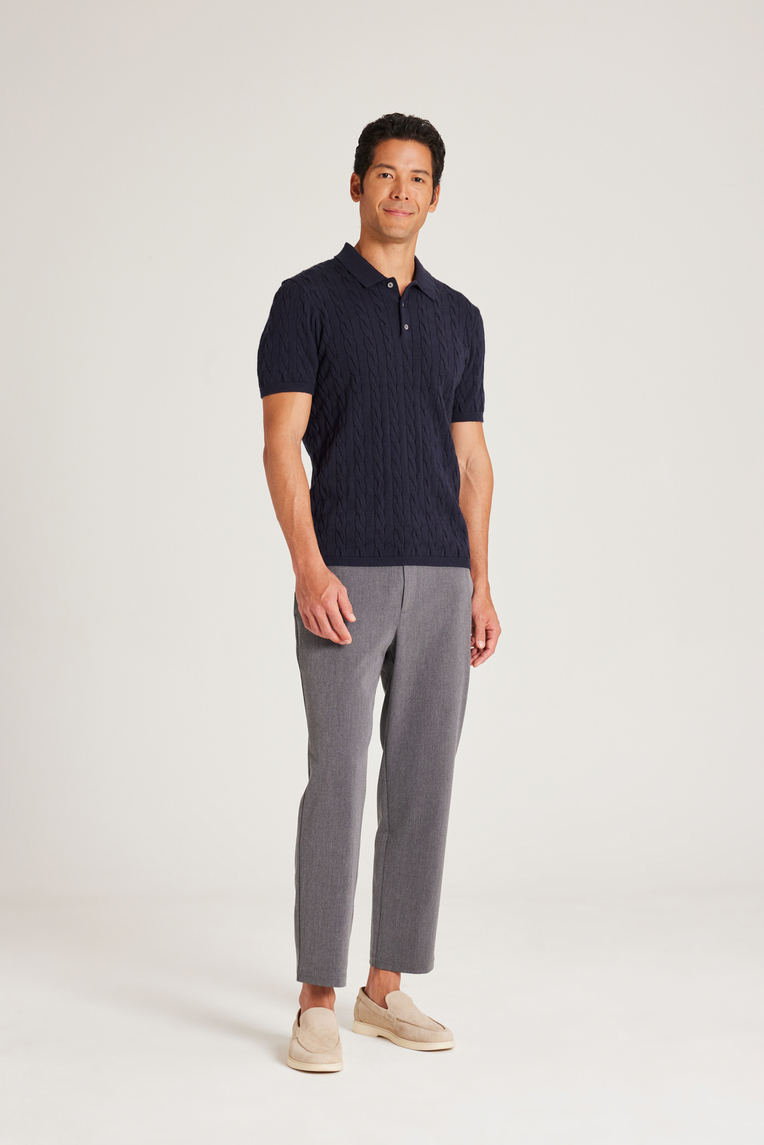 Cable Knit Button-Front Polo
