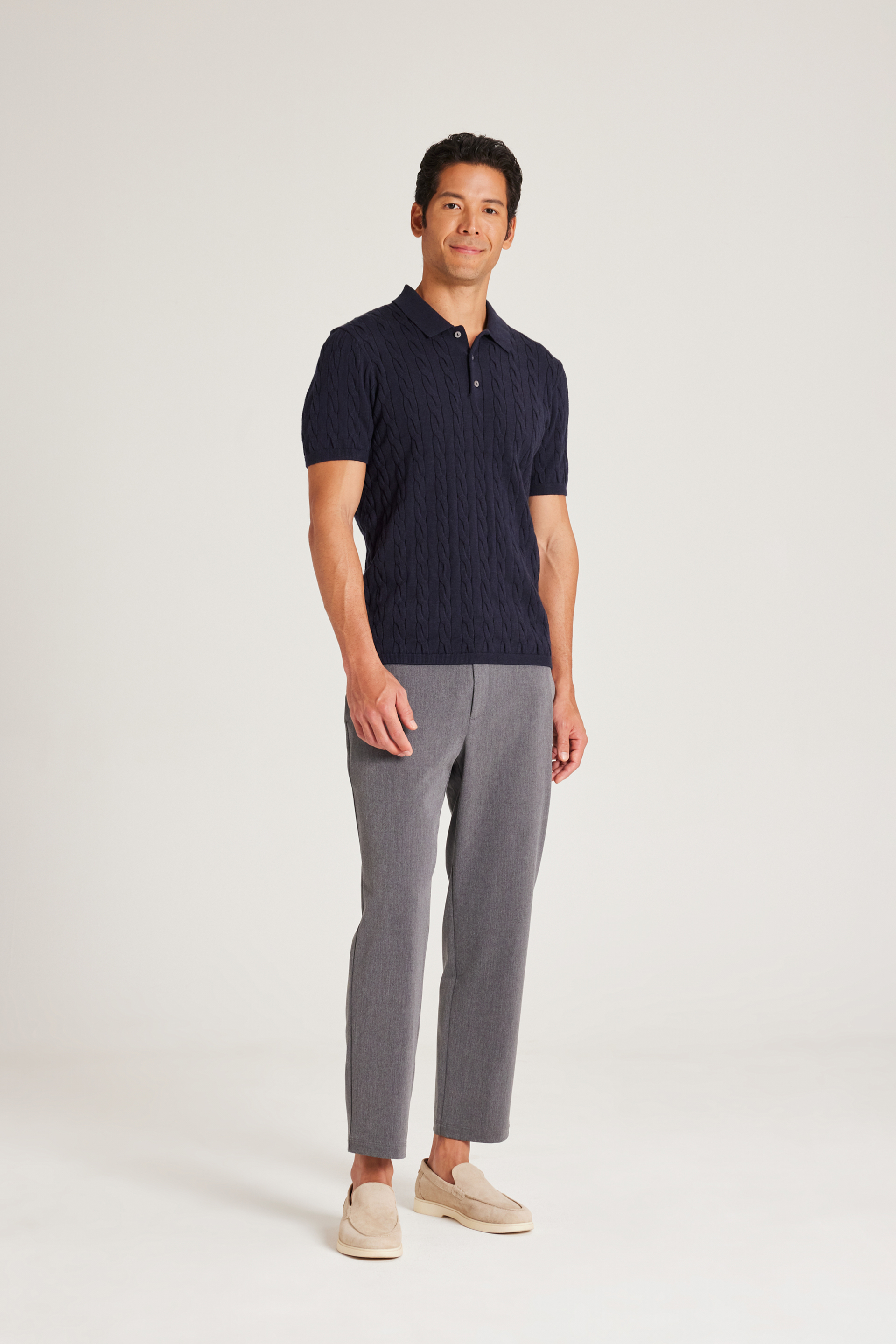 Cable Knit Button-Front Polo