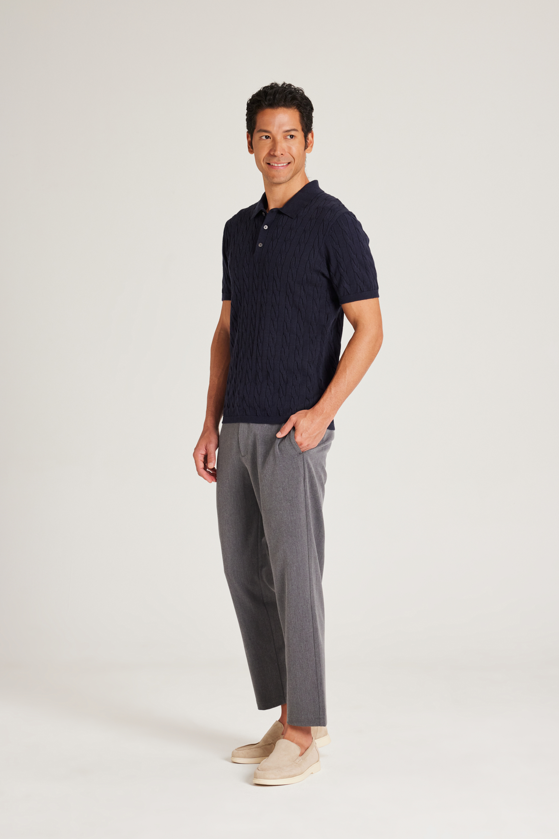 Cable Knit Button-Front Polo
