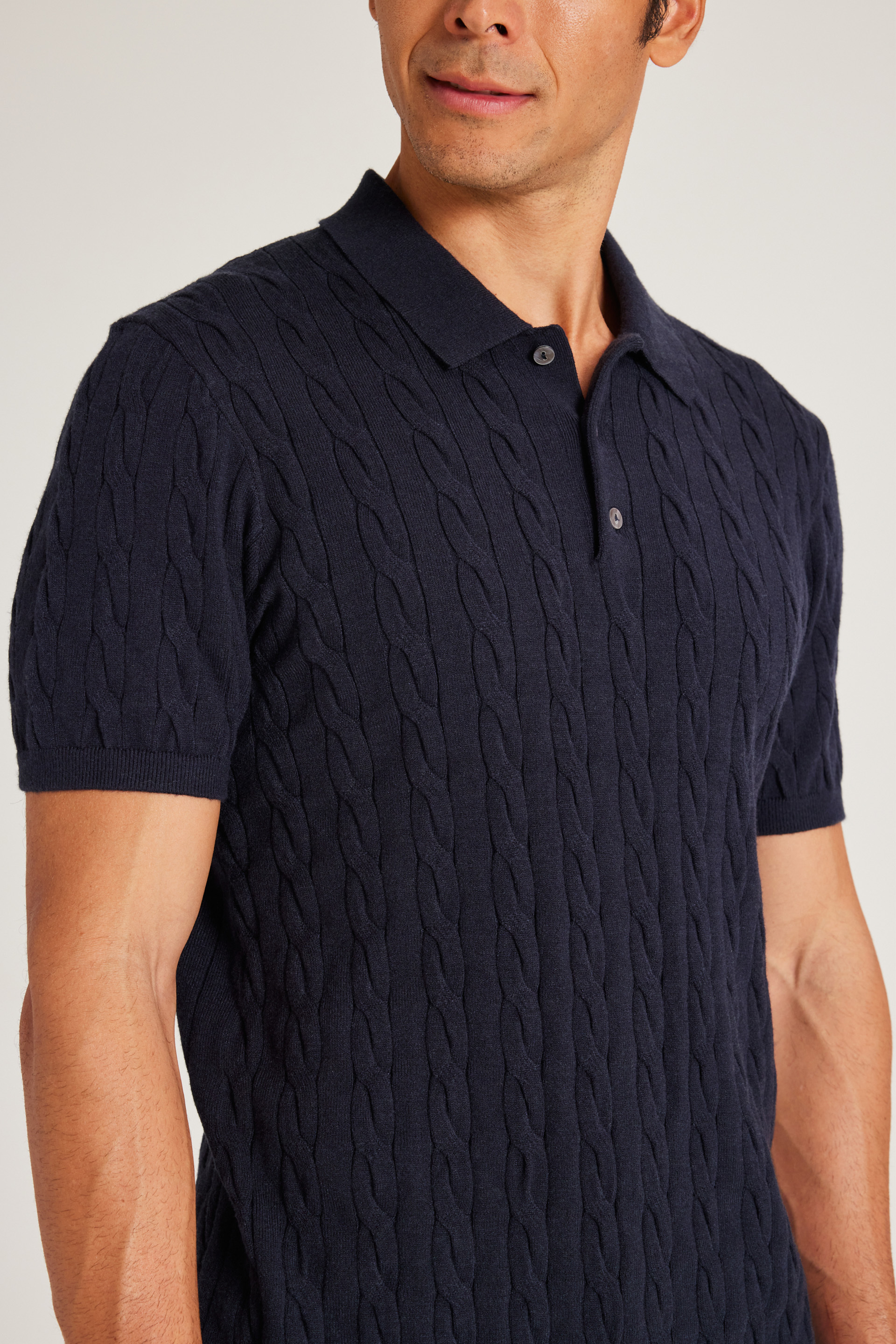 Cable Knit Button-Front Polo
