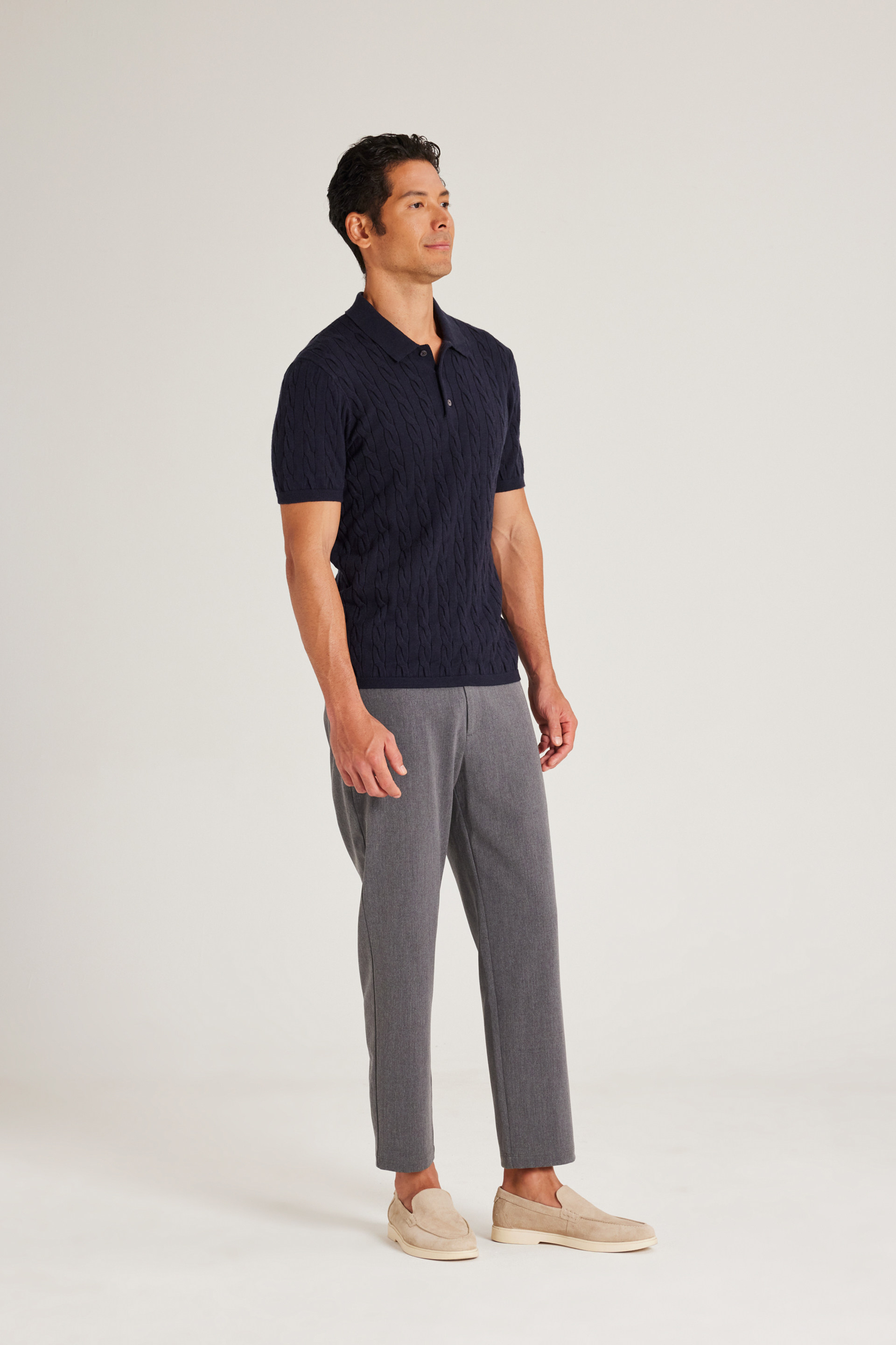 Cable Knit Button-Front Polo
