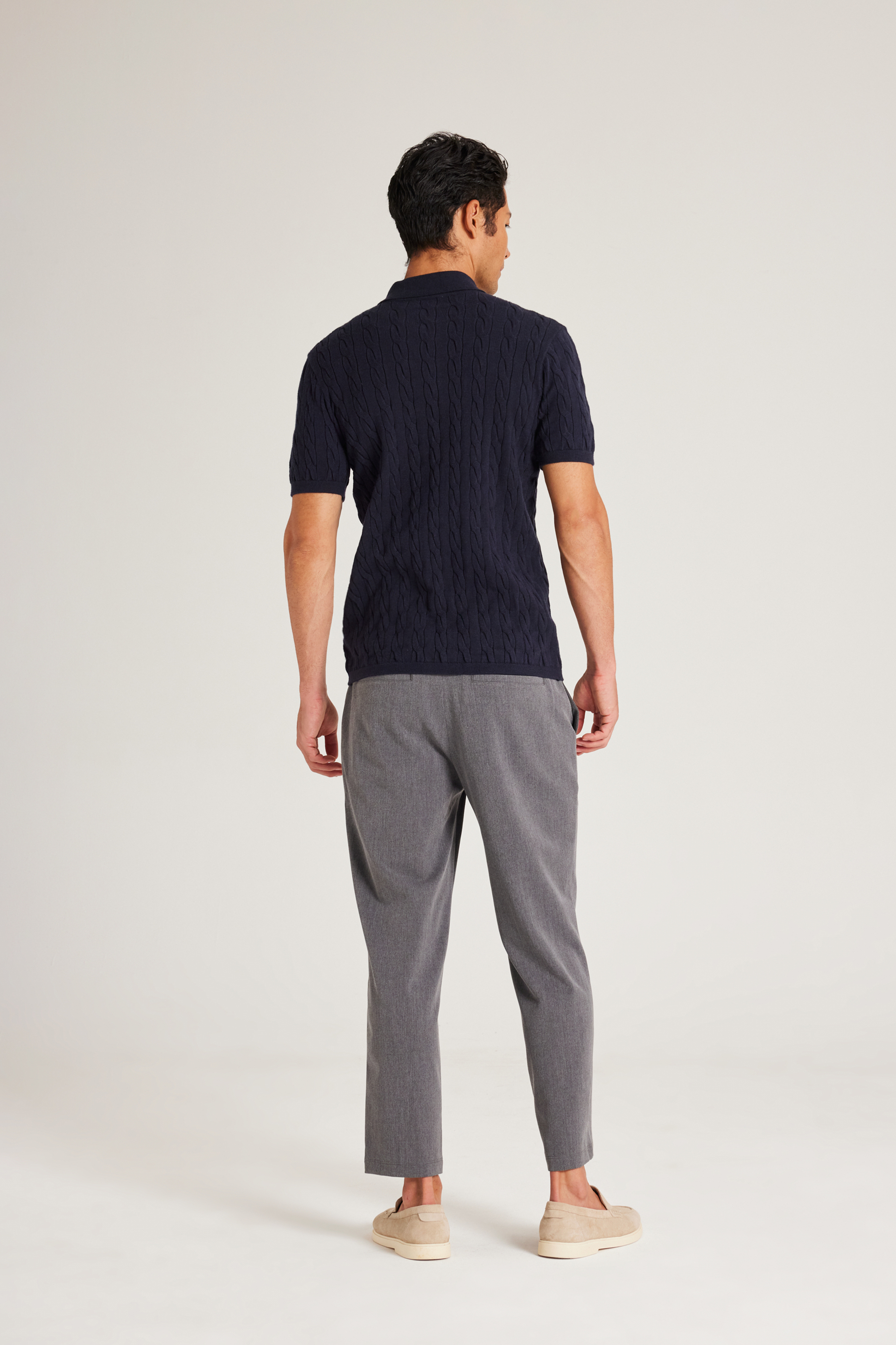 Cable Knit Button-Front Polo