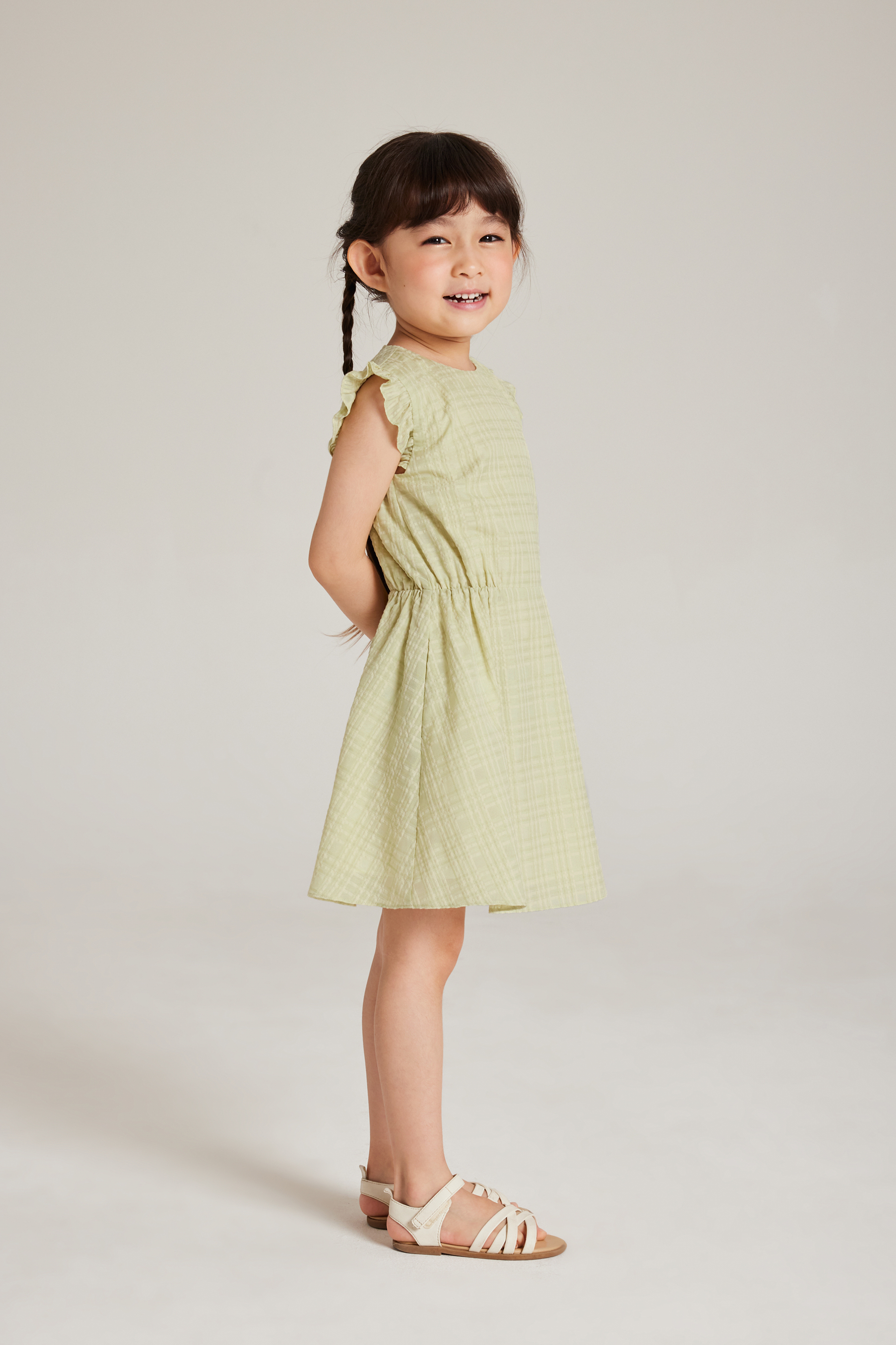 Textured Plaid Ruffle-Sleeve Dress