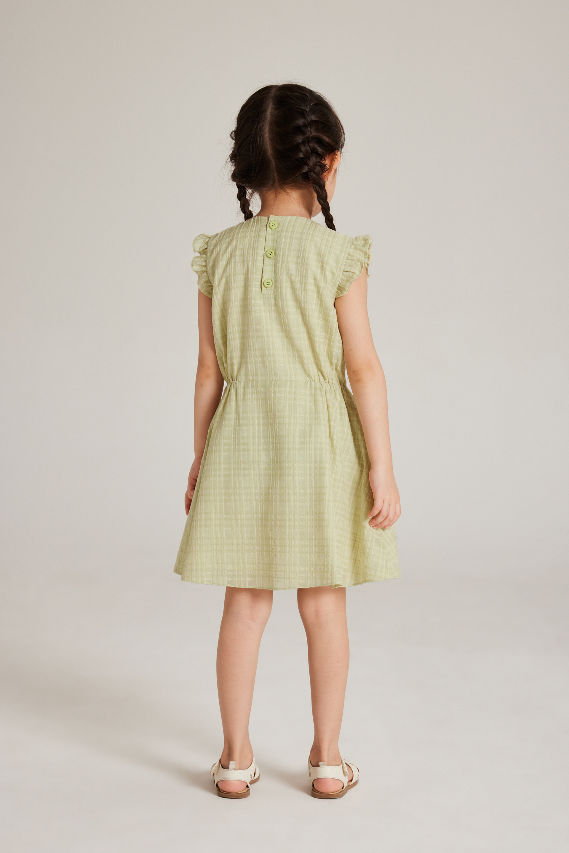 Textured Plaid Ruffle-Sleeve Dress