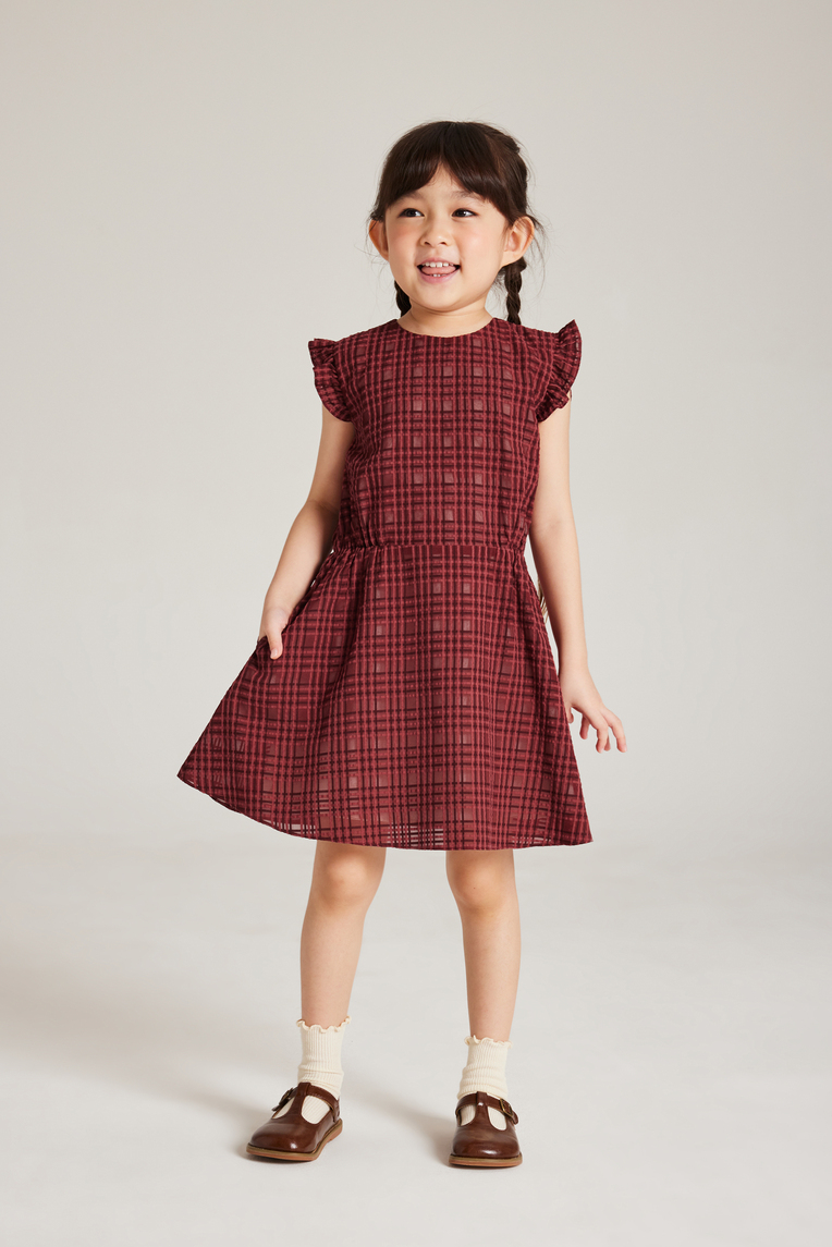 Textured Plaid Ruffle-Sleeve Dress