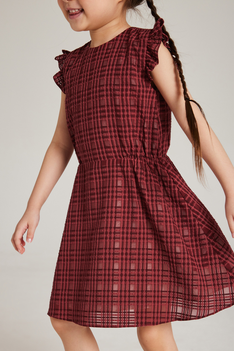 Textured Plaid Ruffle-Sleeve Dress