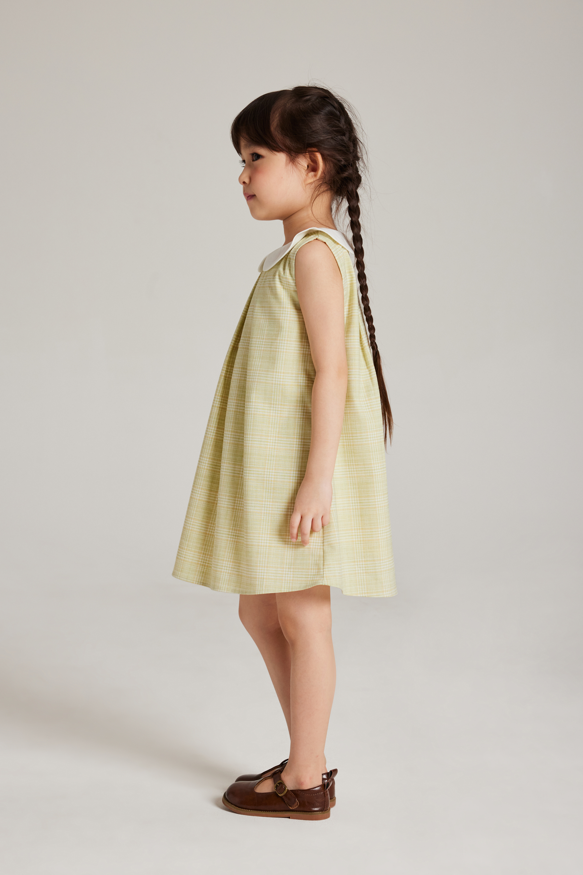 Plaid Collared Pleated Dress