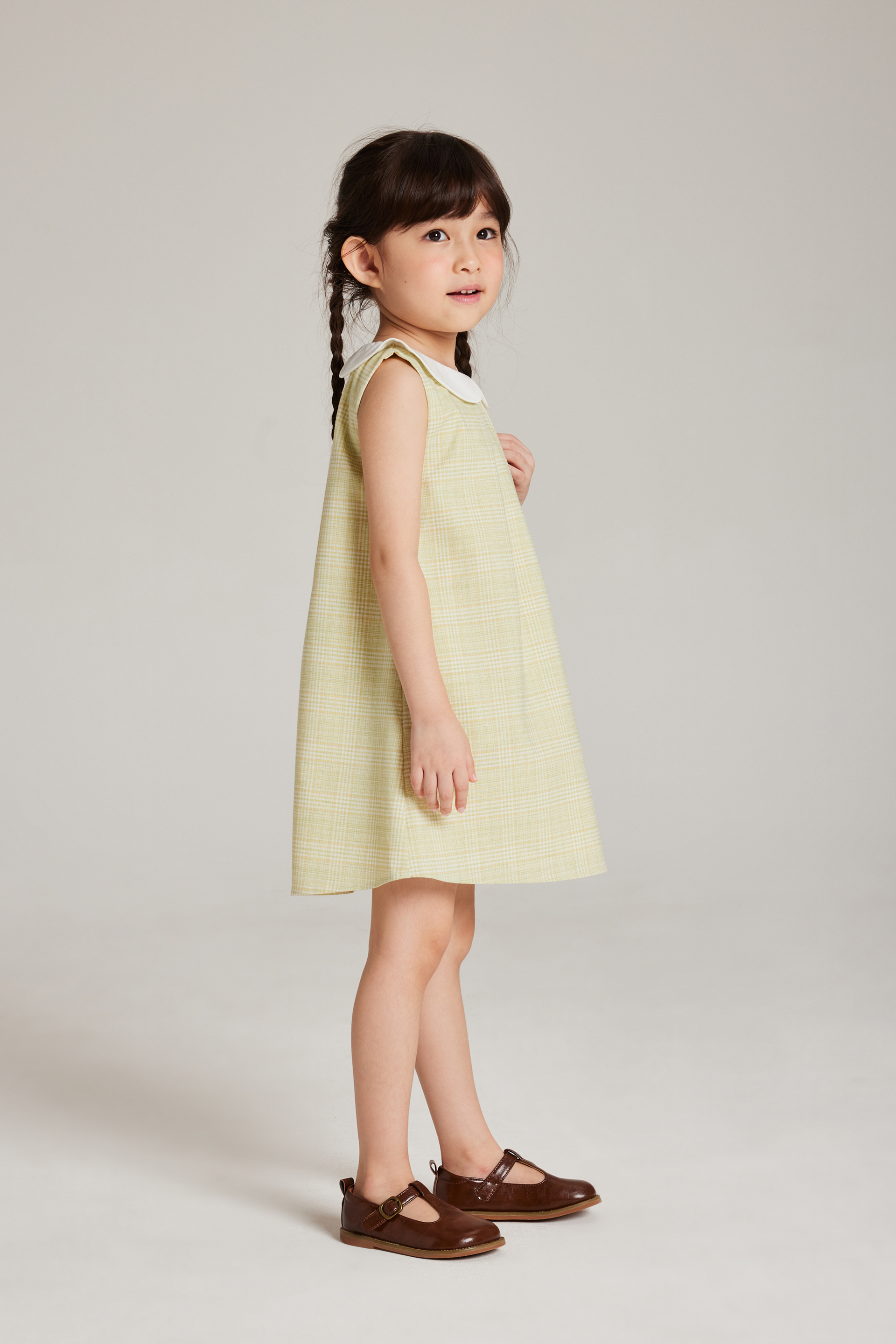 Plaid Collared Pleated Dress