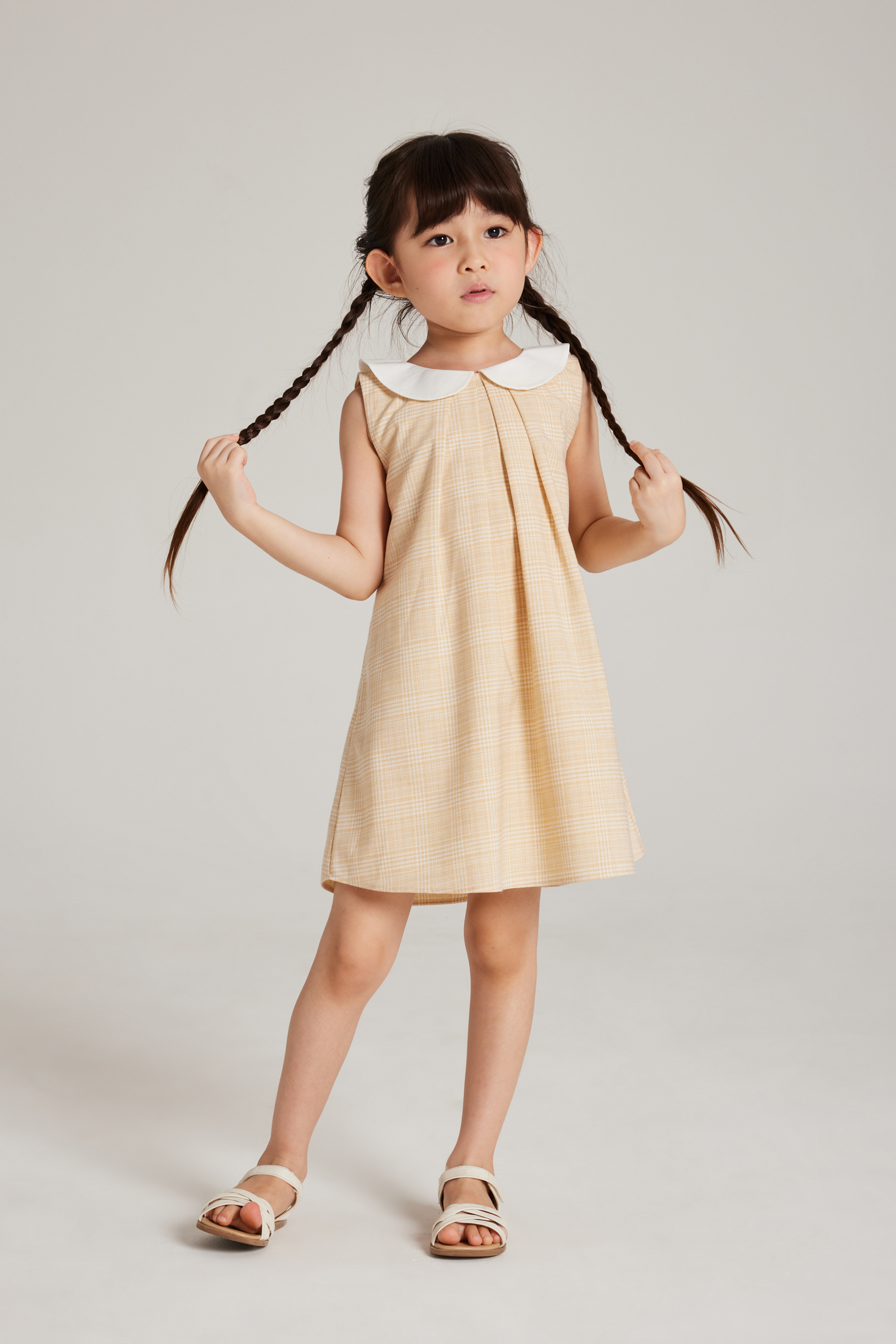 Plaid Collared Pleated Dress