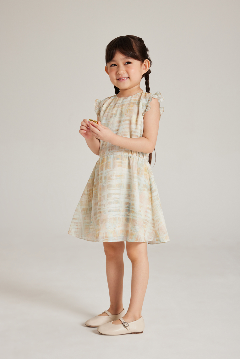 Tapestry Ruffle-Sleeve Dress