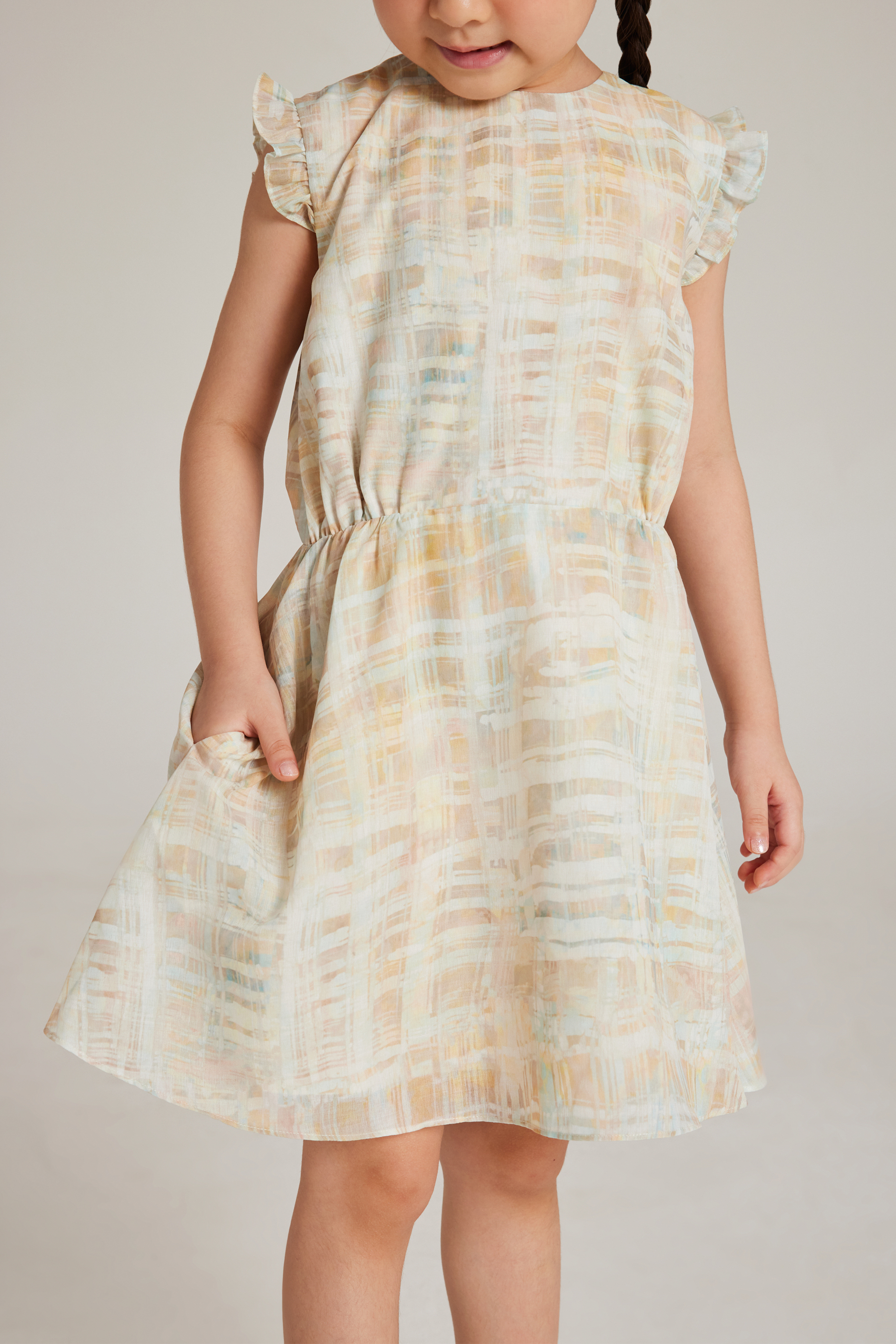 Tapestry Ruffle-Sleeve Dress