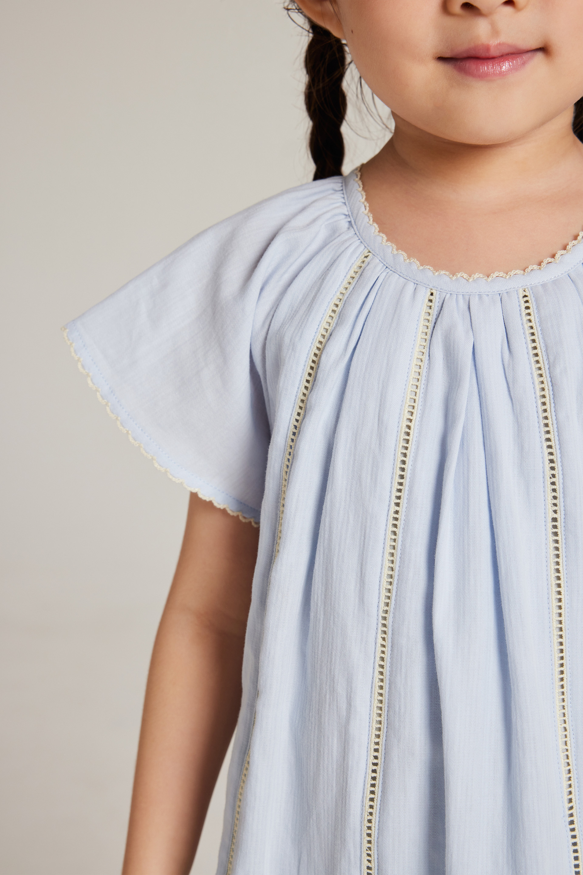 Contrast Cotton Lace-Trim Dress