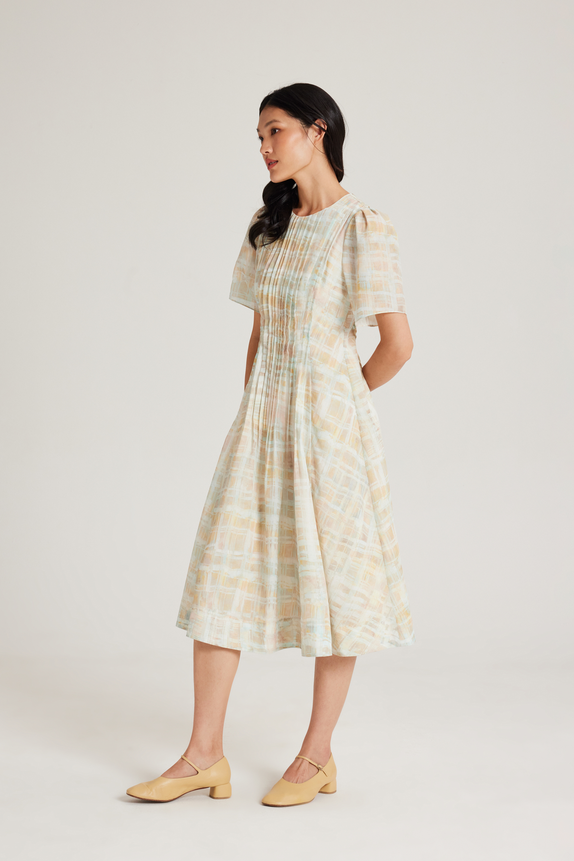 Tapestry Pintuck Midi Dress