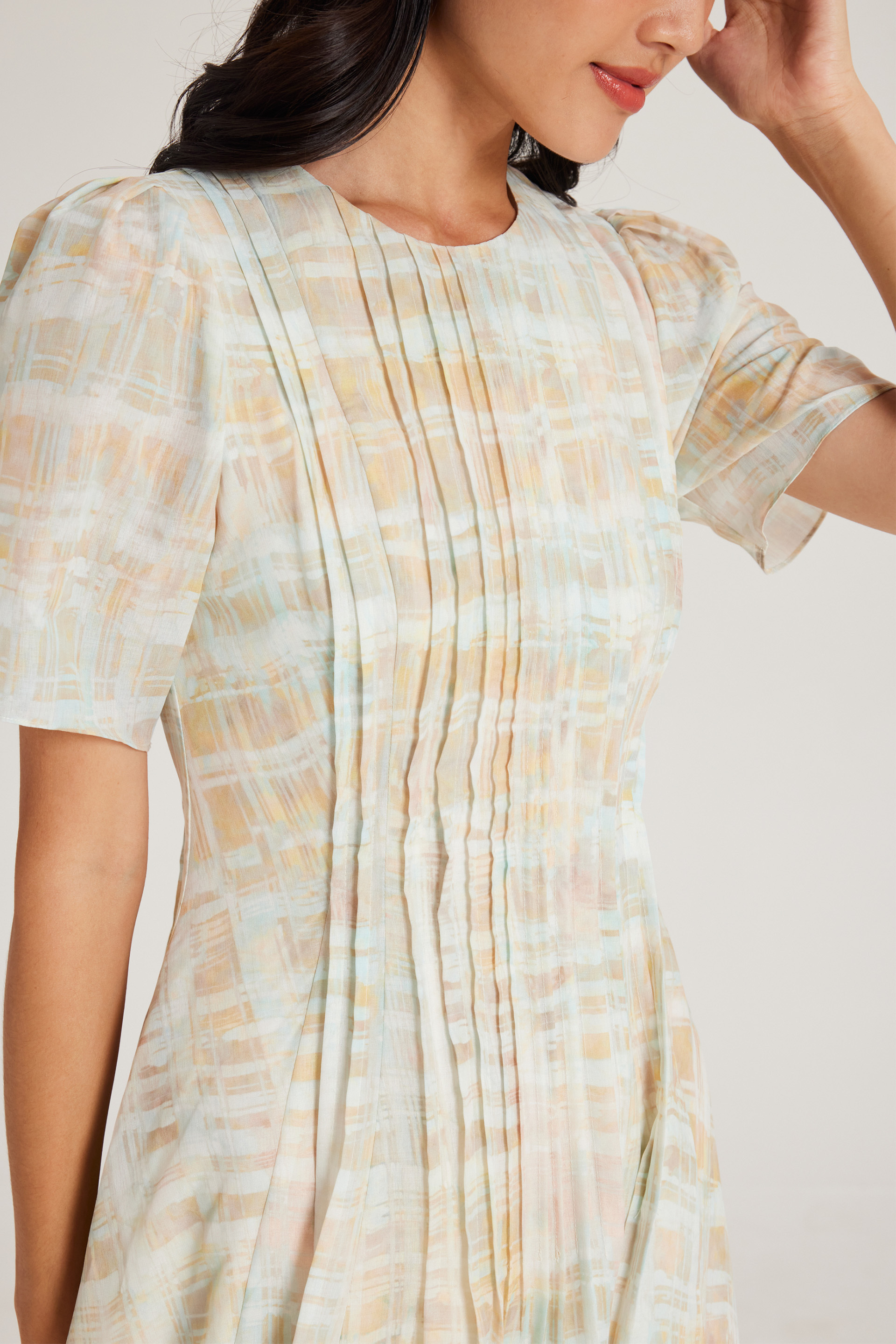 Tapestry Pintuck Midi Dress